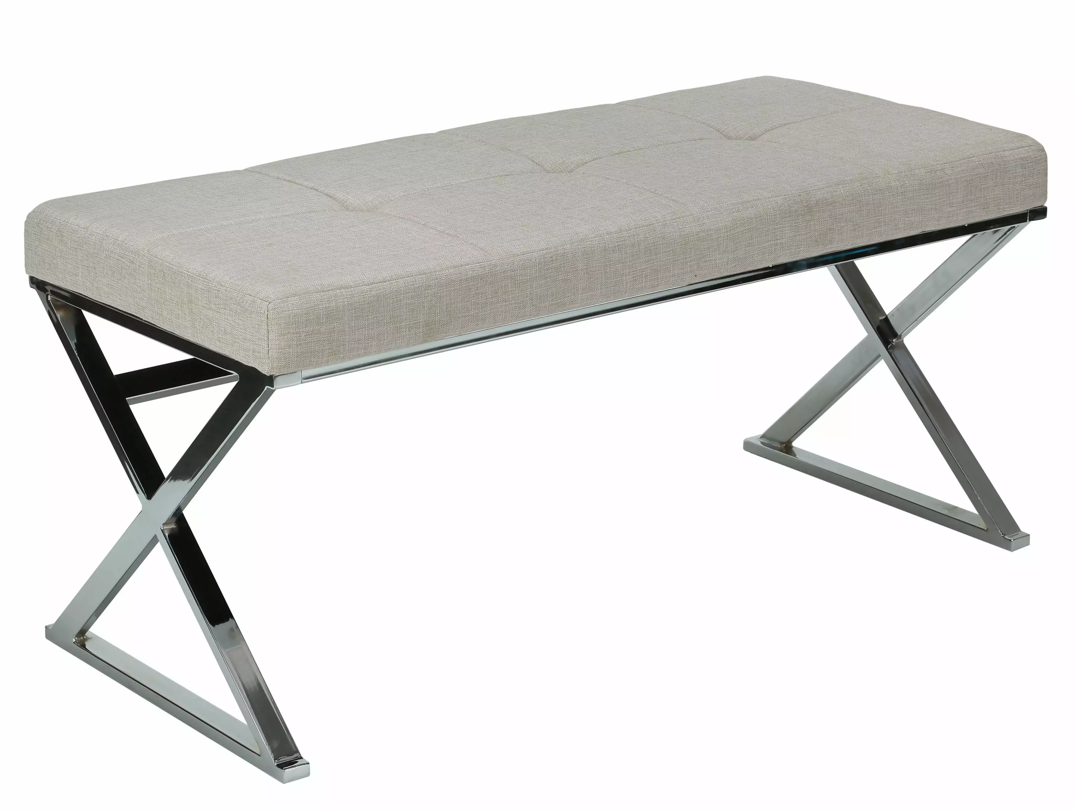 Cortesi Home Zio Contemporary Metal Entryway X-Bench Beige Linen Fabric Benches