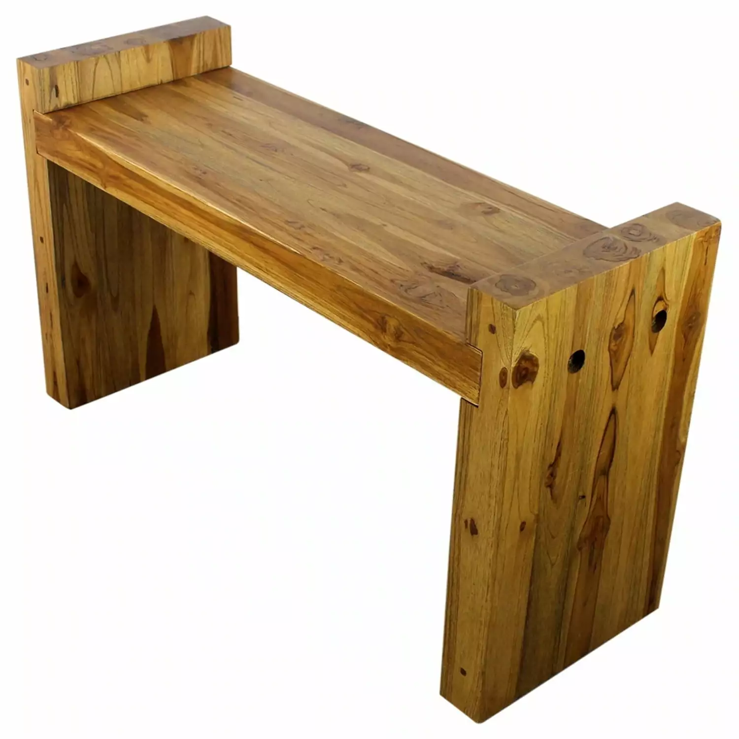 Haussmann Teak Block Bench 36 Inch High KD Oak Oil Solid Wood Entryway Bench Benches