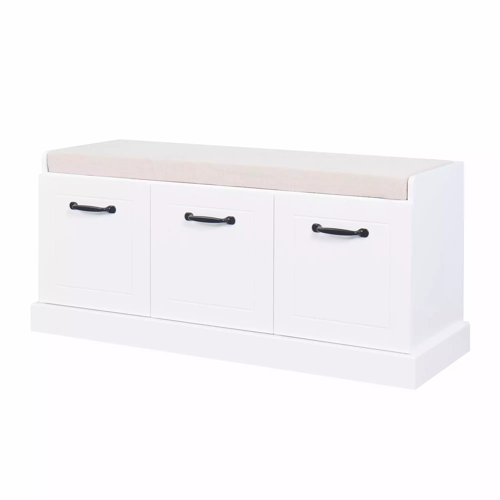 Wooden Entryway Shoe Cabinet Storage Bench White Cushion Living Room Furniture Benches None