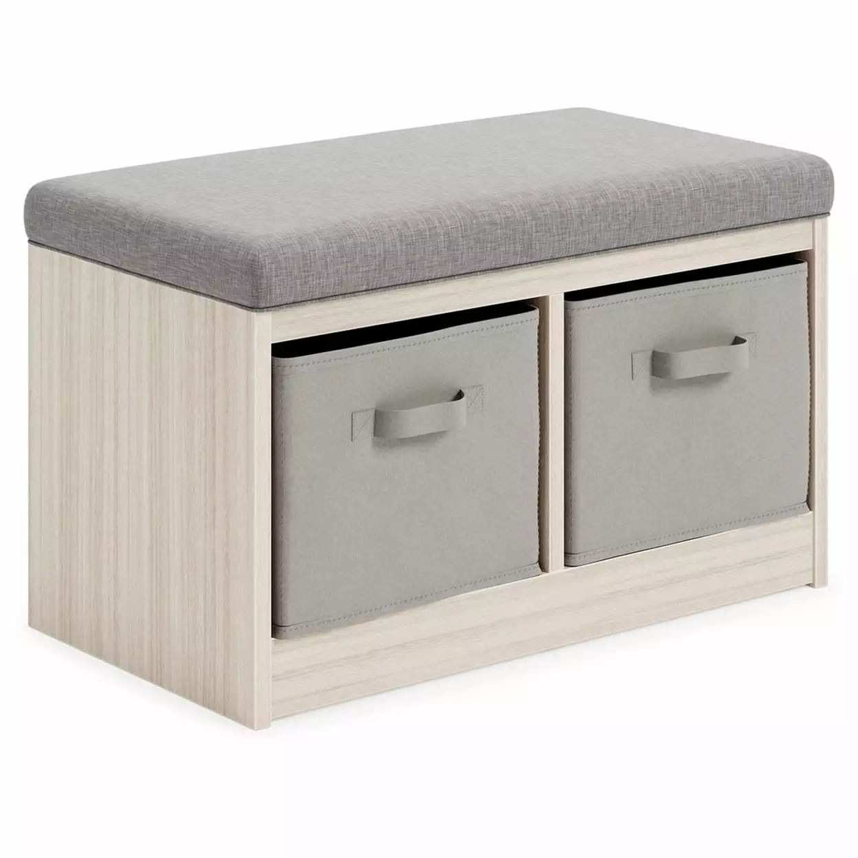 Storage Bench Cushioned Top and 2 Fabric Baskets Gray Saltoro Sherpi Entryway Bench Benches
