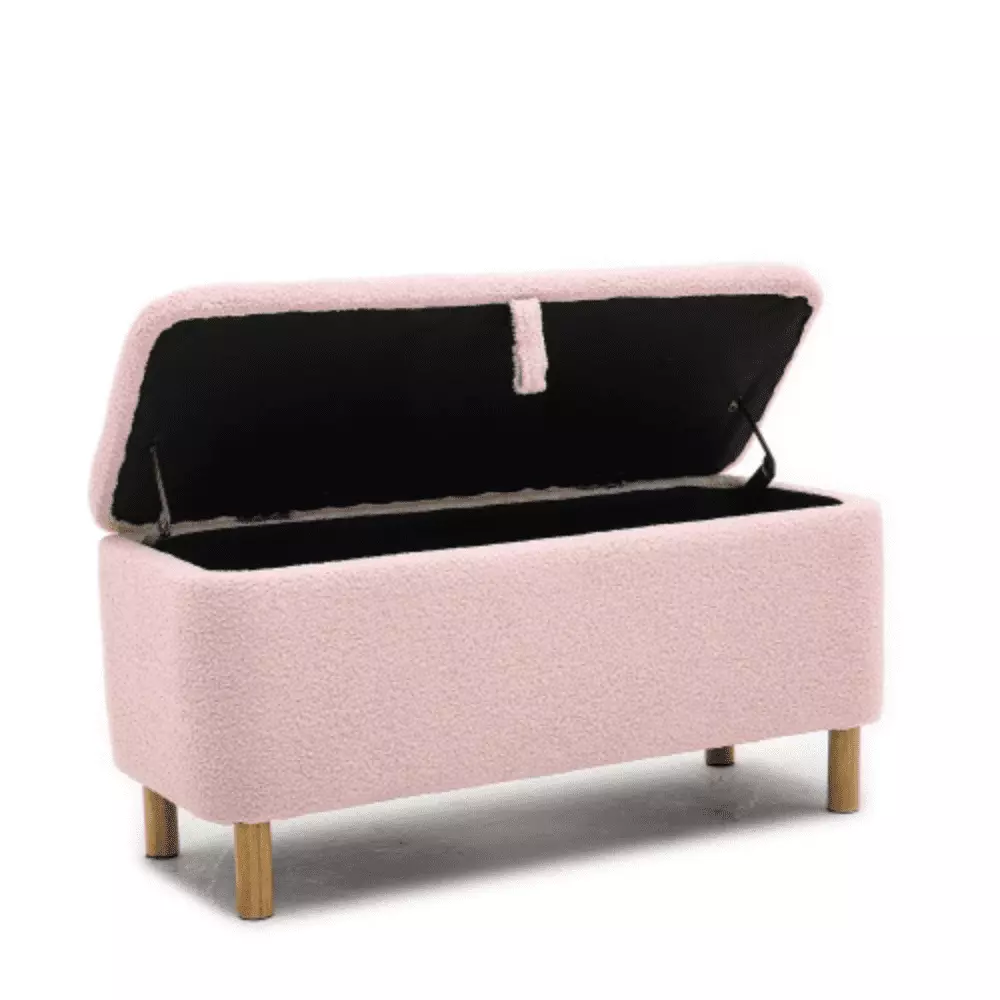 Basics Pink Upholstered Storage Ottoman and Entryway Bench Ottomans YRWL