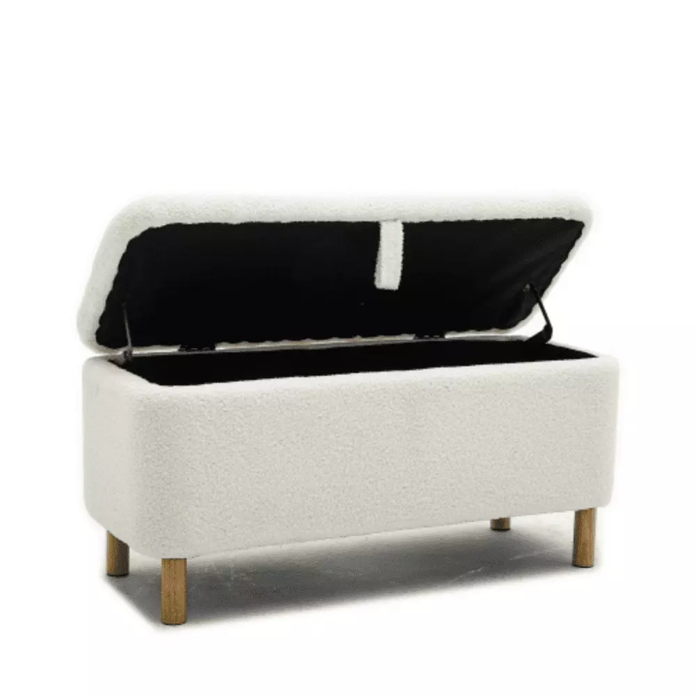 Basics White Upholstered Storage Ottoman and Entryway Bench Ottomans YRWL