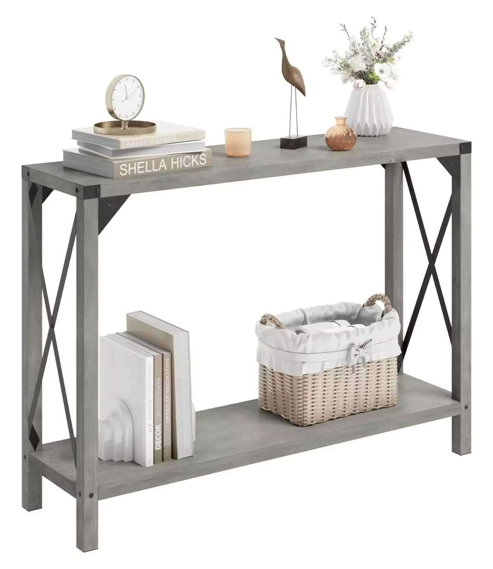 MYXIO WCT002 Gray Console Table Grey Entryway Sofa Table Living Room Console