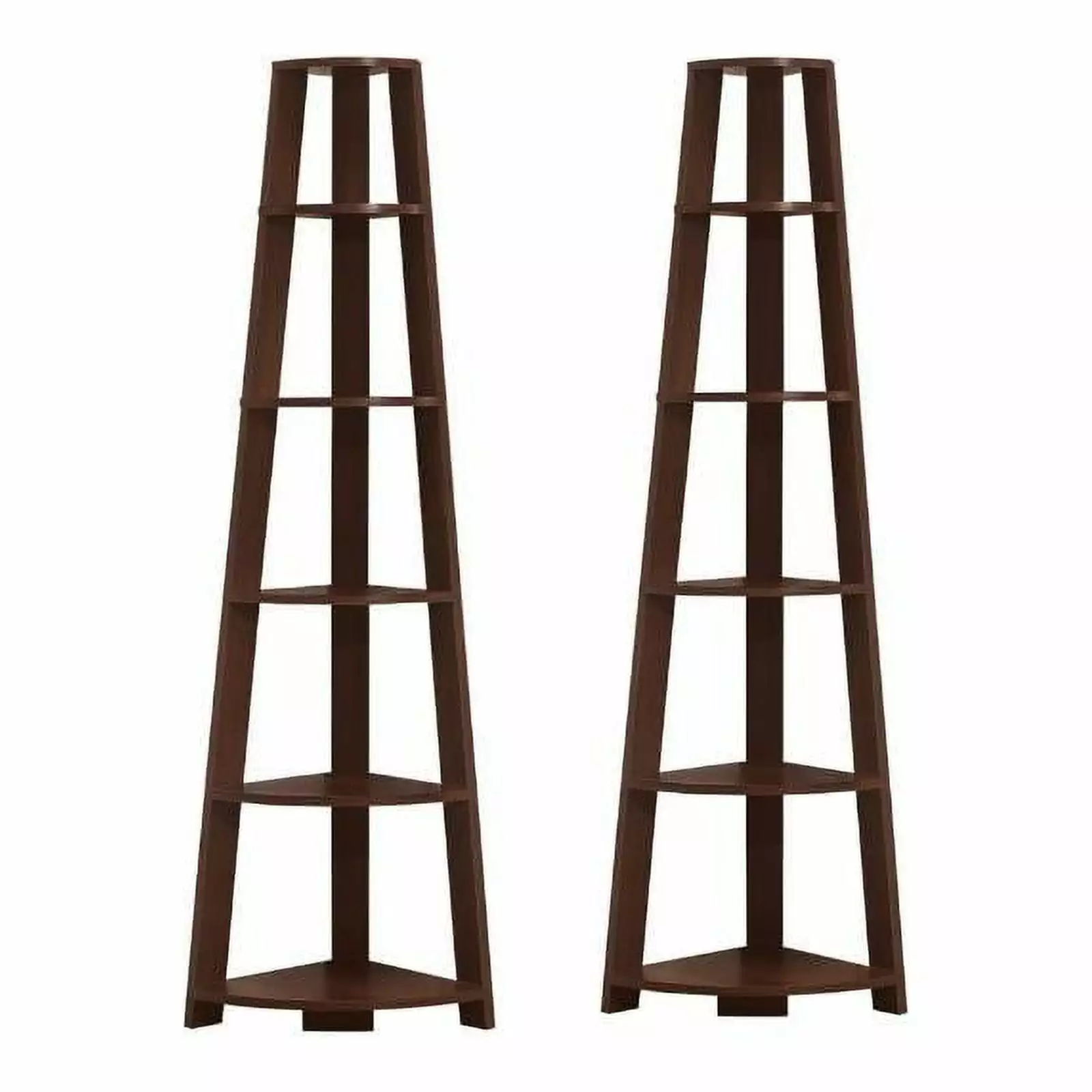 Home Square 2 Piece Wood Corner Accent Etagere Set Cherry Finish