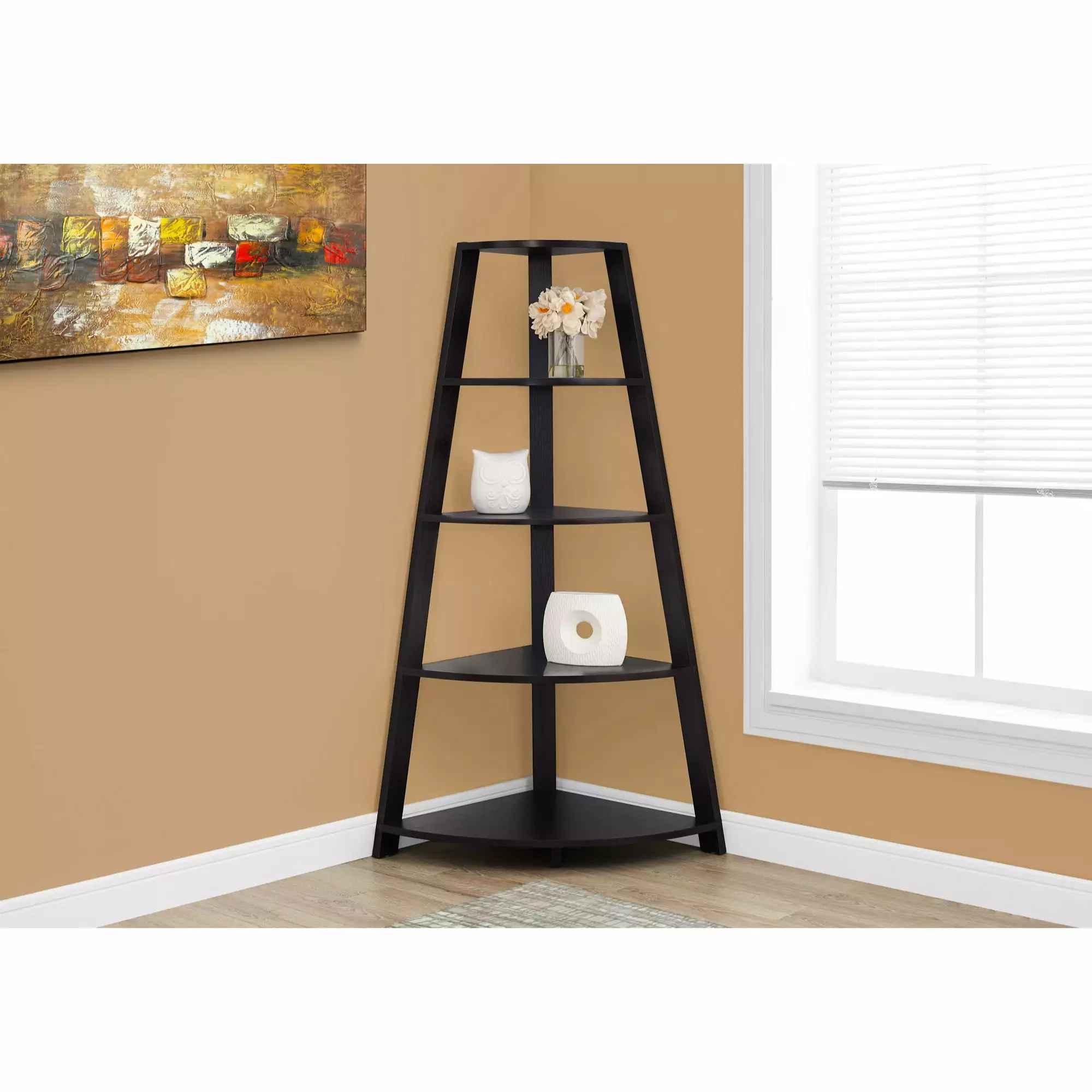 HomeRoots 60 Inch Cappuccino Corner Accent Etagere Bookcase