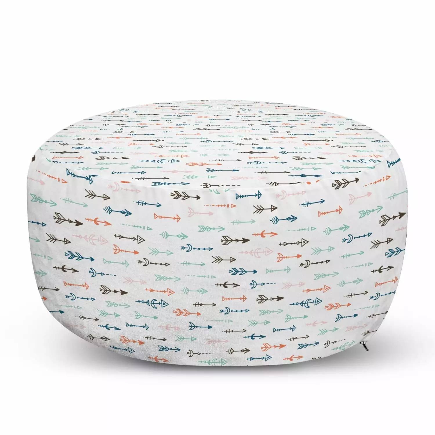 Arrow Pouf Cover Zipper Bohemian and Motivated Ornaments Colorful Cultural Motifs Drawn Hand Soft Decorative Fabric Unstuf...