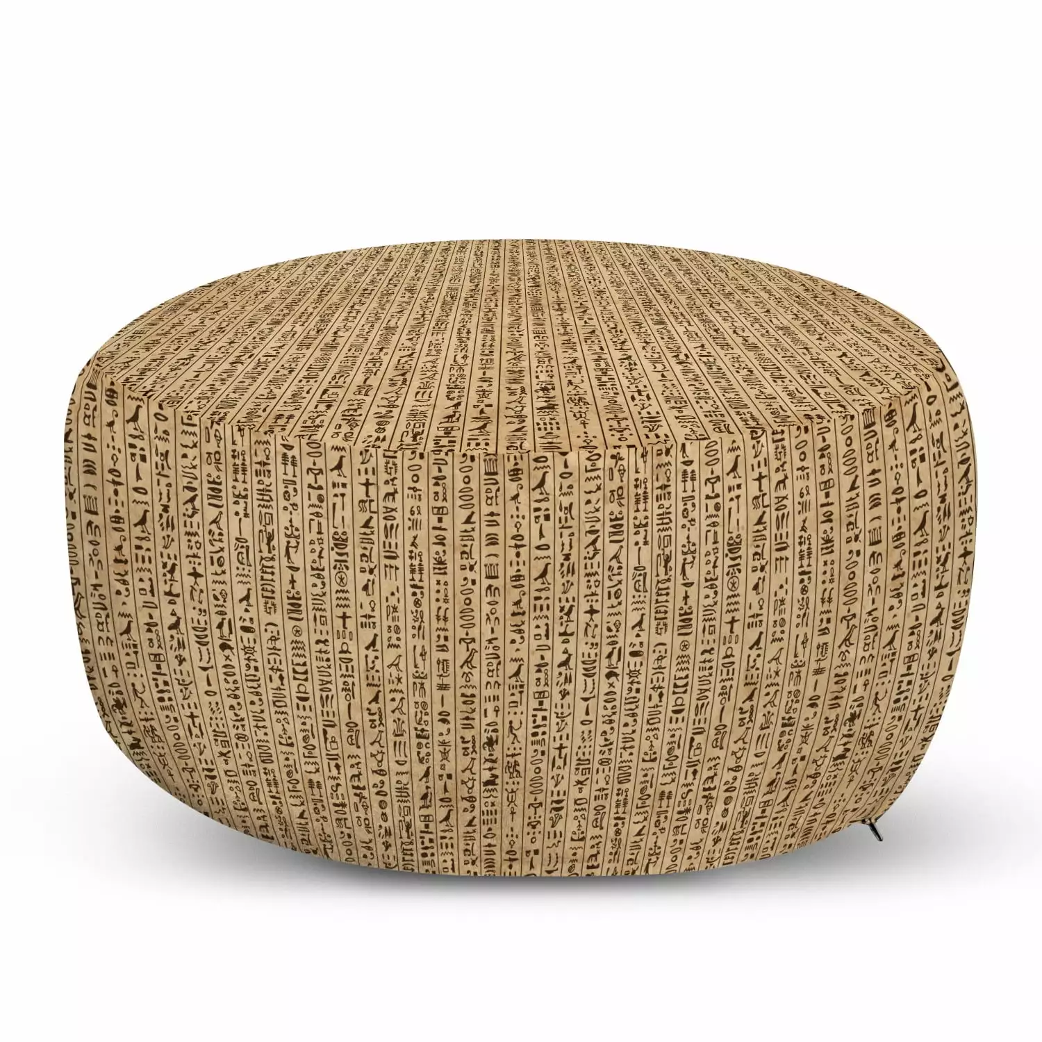 Egyptian Print Pouf Cover Zipper Hieroglyphs Grunge Pattern on Stripes Archeology History Language Soft Decorative Fabric ...