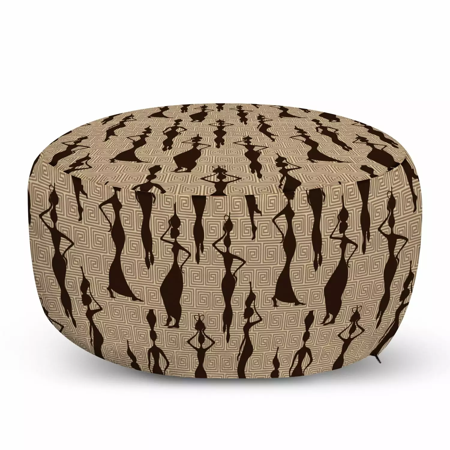 African Pouf Cover Zipper Woman Color Carrying Water Vases Oriental Culture Silhouette Pattern Ambesonne