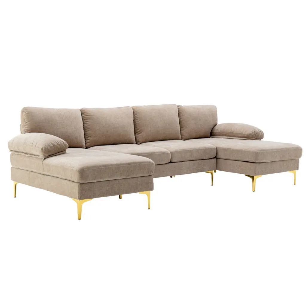 Chic Camel Sectional Sofa Modern European Style Polyester Fabric 800lb Capacity Ponnky