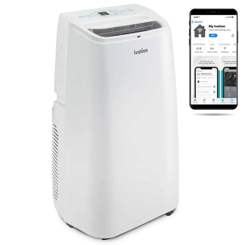 Dehumidifier Function Ivation 13,000 BTU Portable Air Conditioner Wi-Fi Rooms Up to 500 Sq Ft (8,500 BTU SACC) 3--1 Automa...