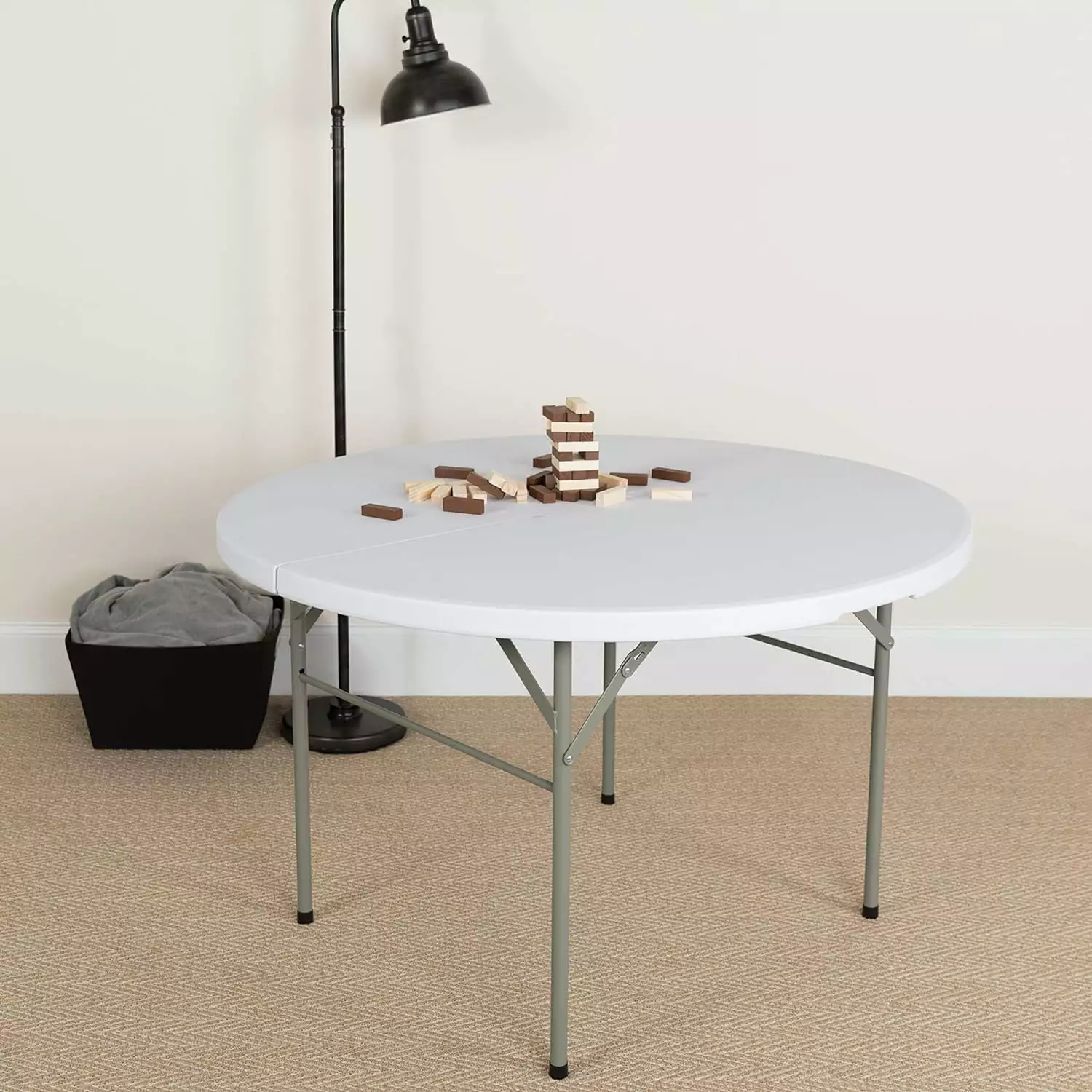 4-Foot Round Bi-Fold Granite White Plastic Event Folding Table Handle