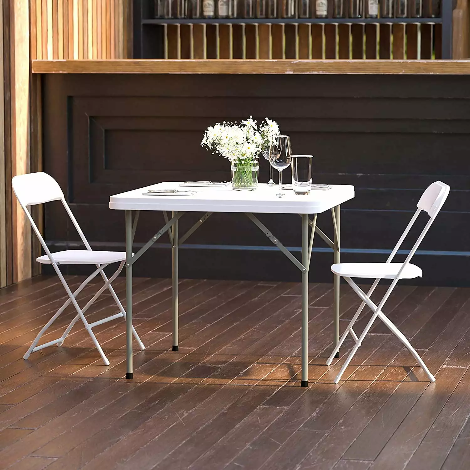 Elegant 2.85-Foot Square Granite White Plastic Table - Event Table Indoor Outdoor Use