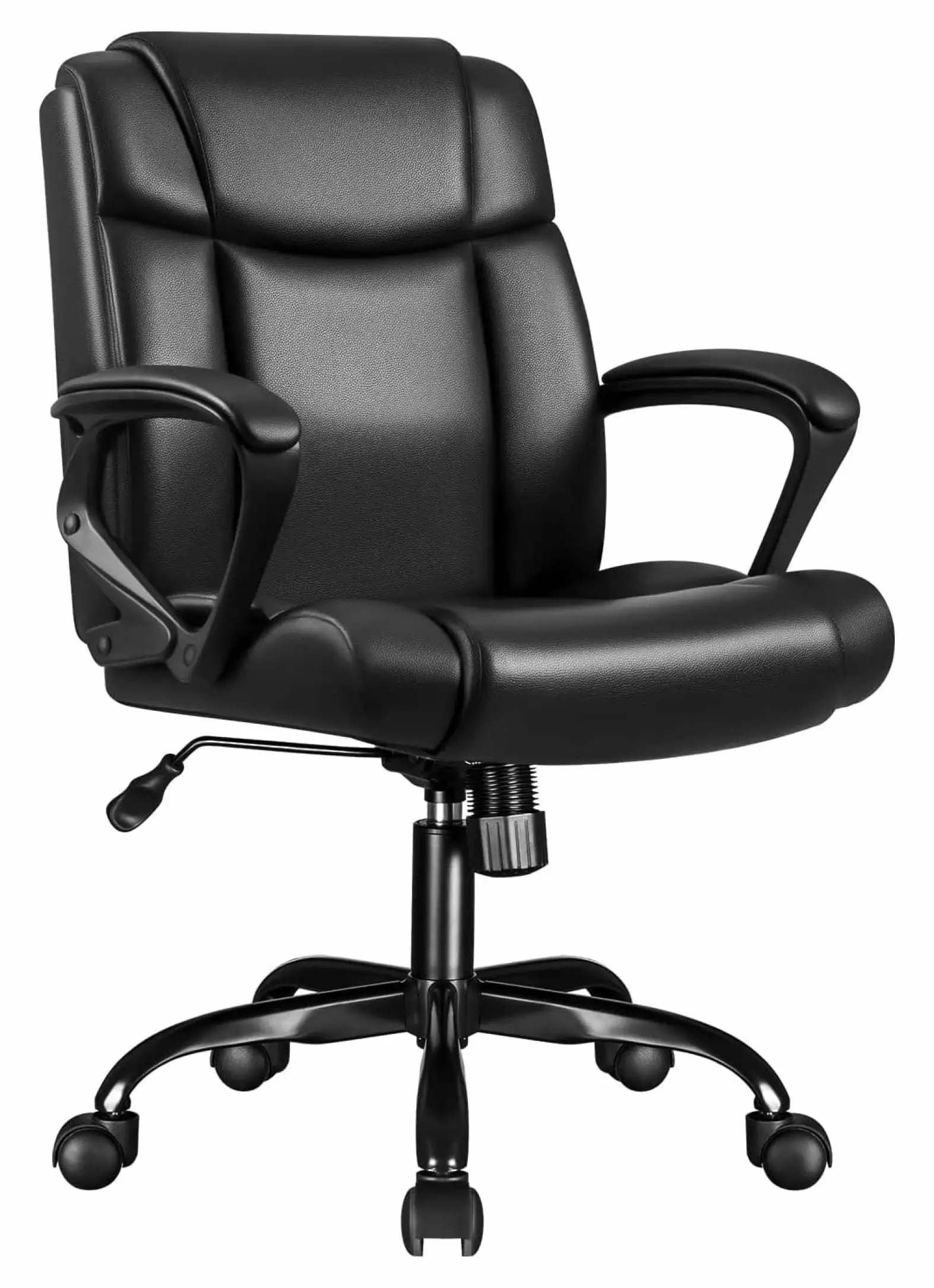 ChicCrest Executive Office Chair, Ergonomic High-Back PU Leather Computer Desk Chair Lumbar Support and Armrests, Black