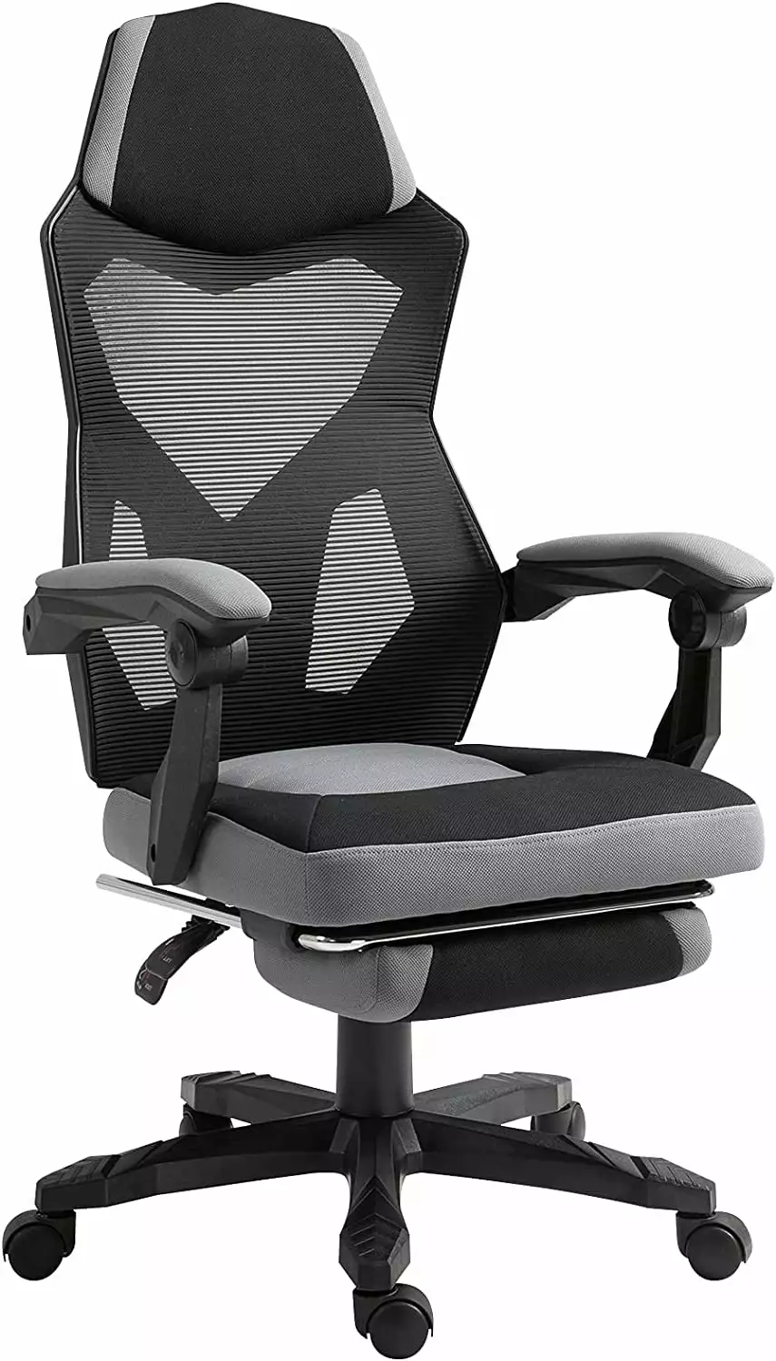 High-Back Ergonomic Office Chair Footrest, Grey Mesh Reclining Computer Desk Chair Lumbar Support and Wheels LHY