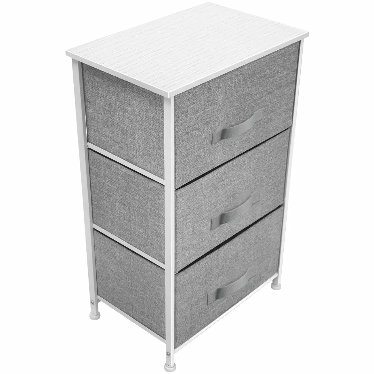 Sorbus 3-Drawer Nightstand Wood Top and Fabric Bins Bedroom, Dorm White
