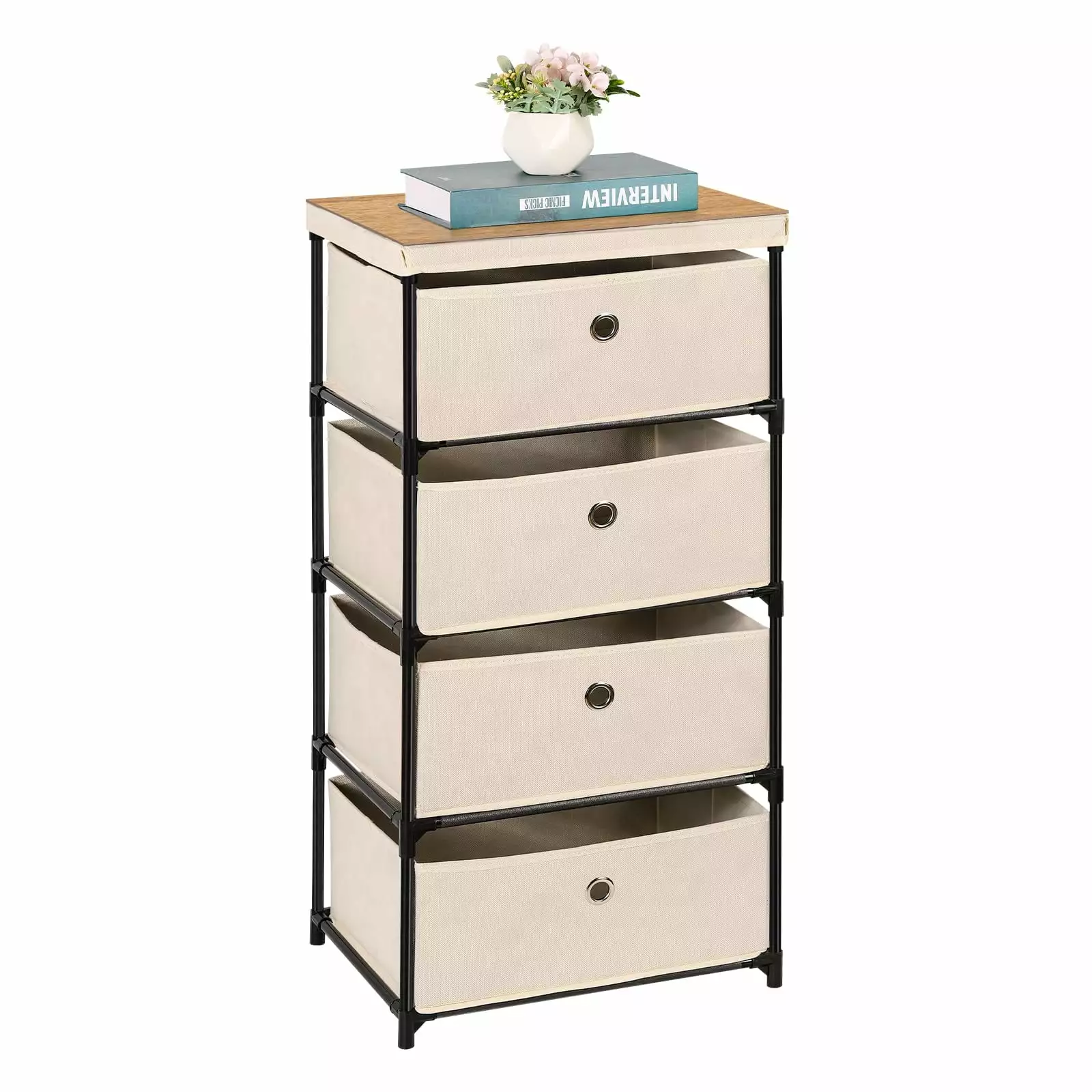 Nightstand 4 Fabric Drawers, Storage Chest Bedroom, Living Room, Closet Multiple Colors Wadavr