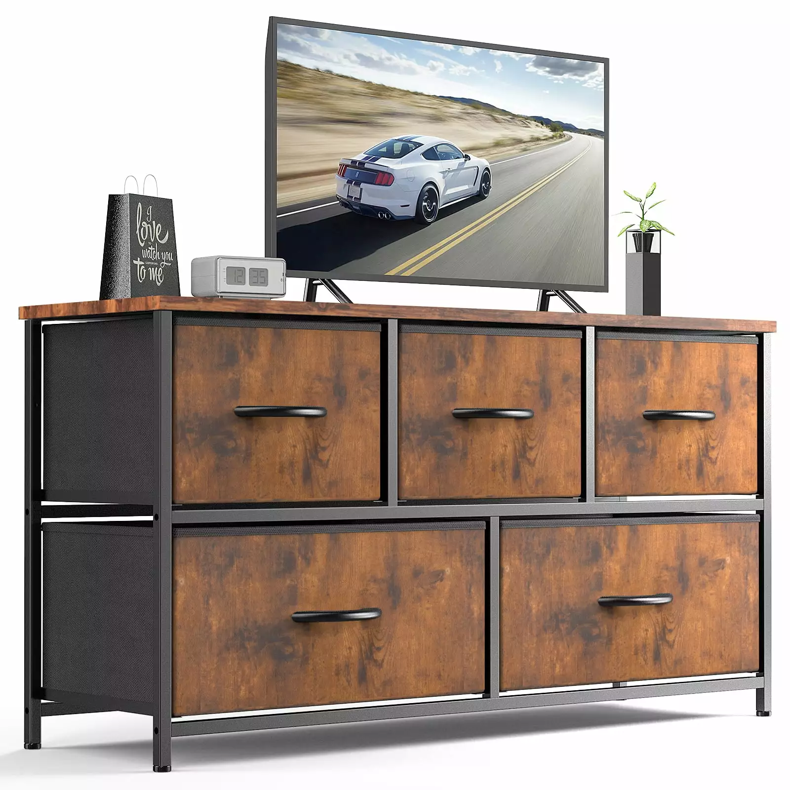 5-Drawer Fabric Storage Tower Dresser Bedroom - Space Saving Chest Drawers Removable Bins ANCEL