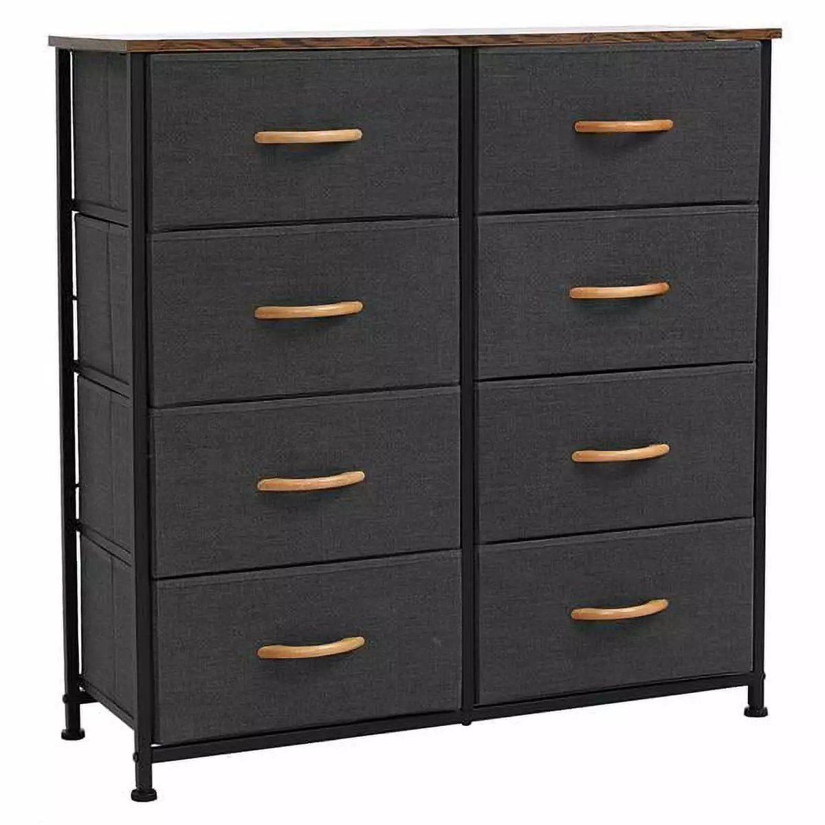 4-Tier Wide Drawer Dresser 8 Fabric Drawers and Wooden Tabletop Nursery Dorm Room Hallway Gray DQMARTY