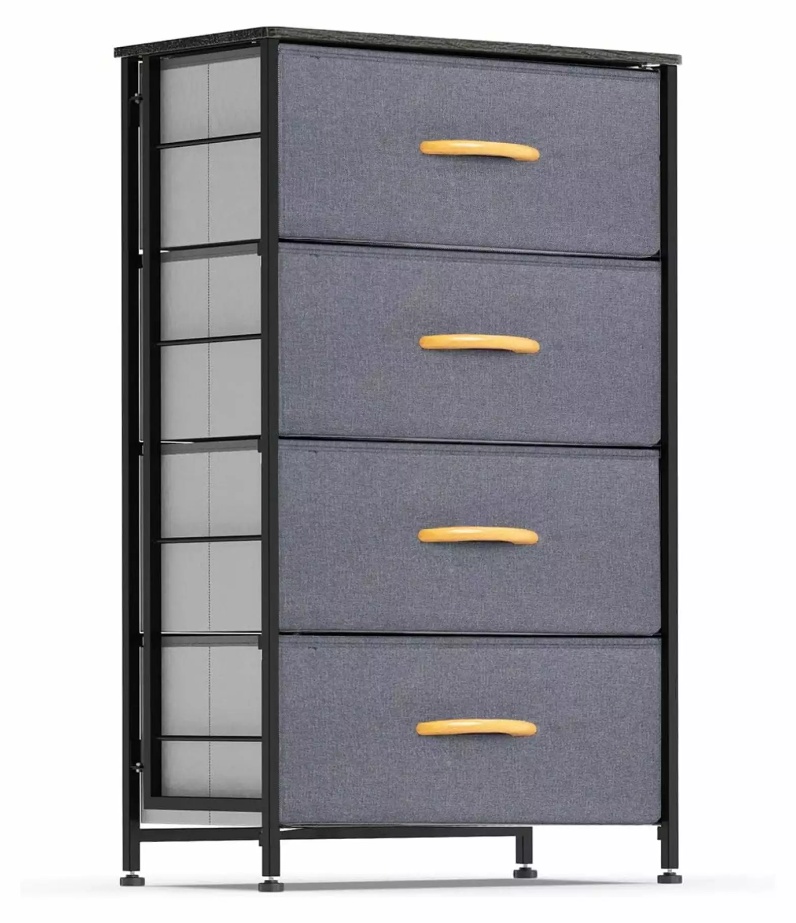 Drevy 4-Drawer Fabric Dresser Storage Tower Steel Frame and Wood Top Bedroom, Closet Charcoal
