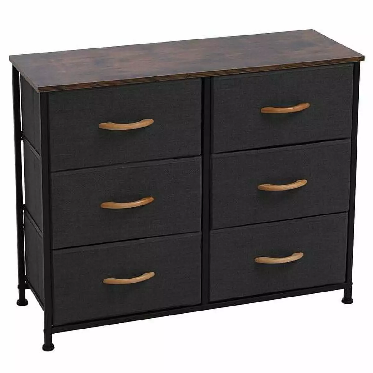 3-Tier Wide Dresser 6 Fabric Drawers - Metal Frame Wooden Top Storage Unit Closet Nursery Hallway - Gray Magace