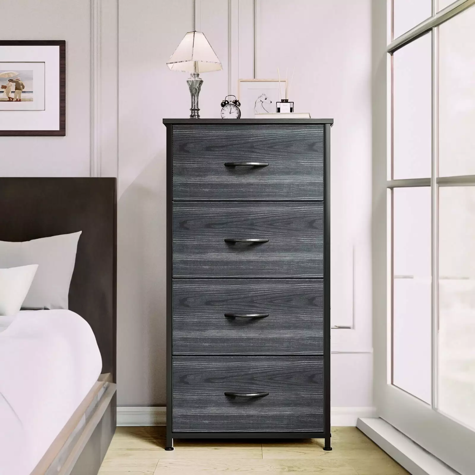 Chest Fabric Drawers Dresser 4 Bins Bedroom Storage UNBRAND