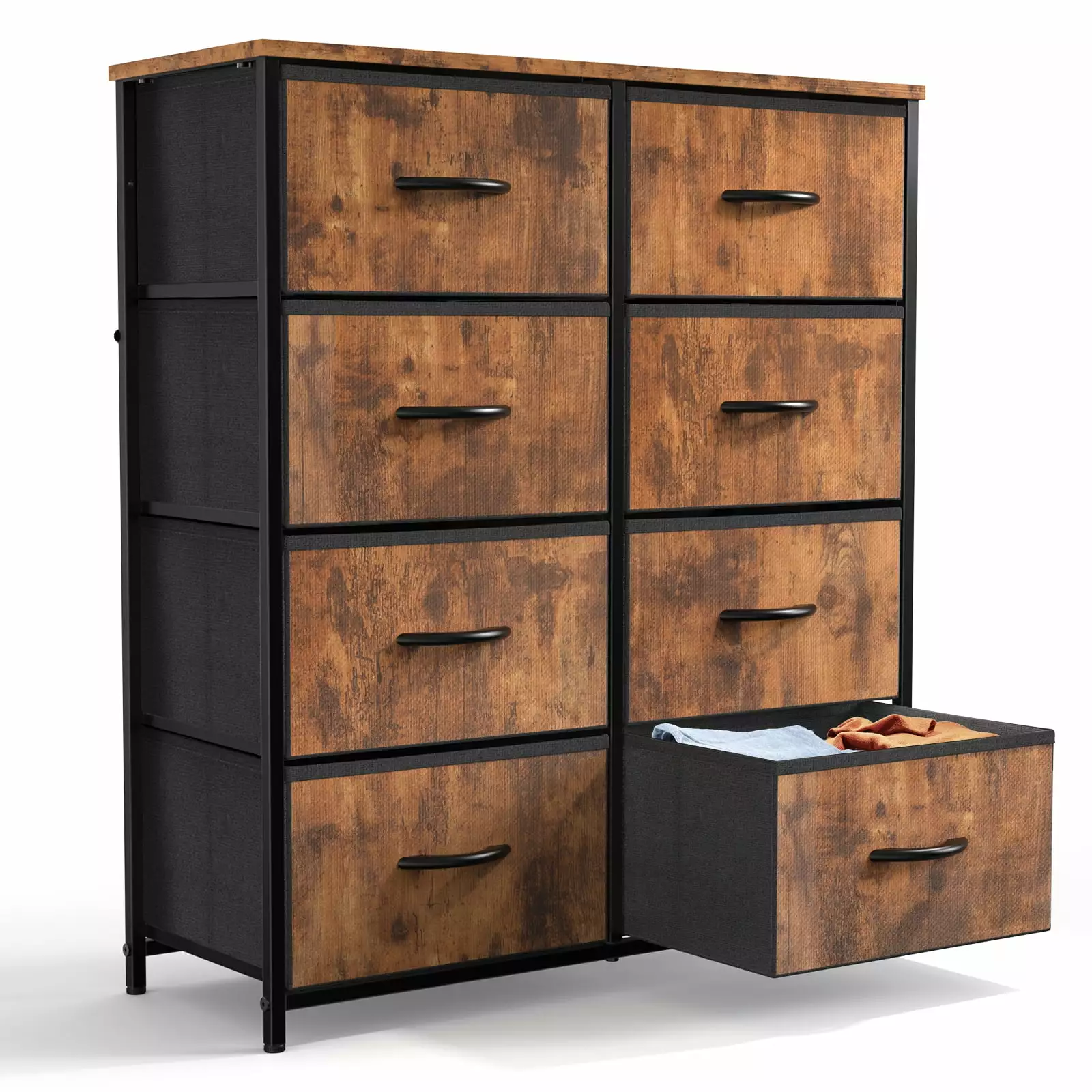 Dresser Bedroom 8 Drawers Tall Fabric Dresser Wood Top and Steel Frame ANCEL