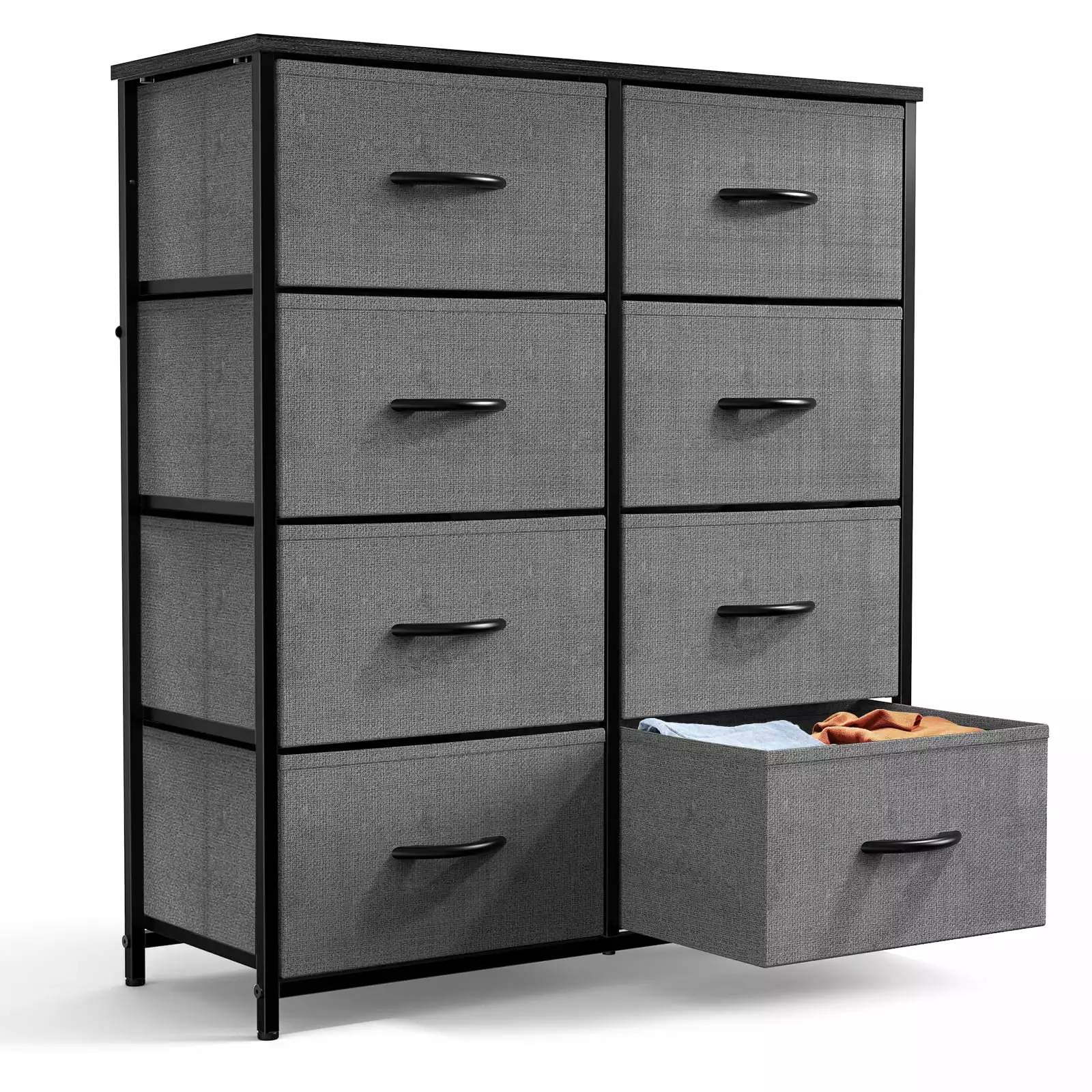 Dresser Bedroom 8 Drawers Tall Fabric Dresser Wood Top and Steel Frame ANCEL