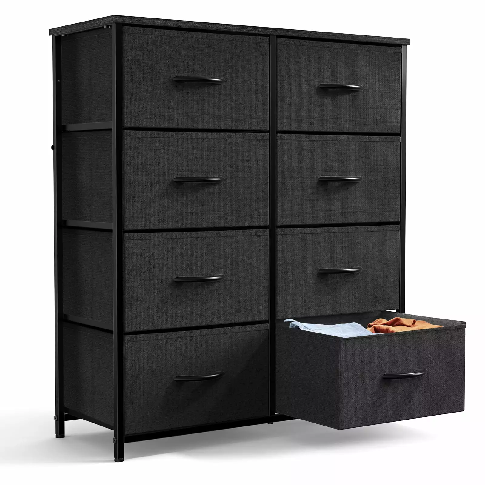 Dresser Bedroom 8 Drawers Tall Fabric Dresser Wood Top and Steel Frame ANCEL