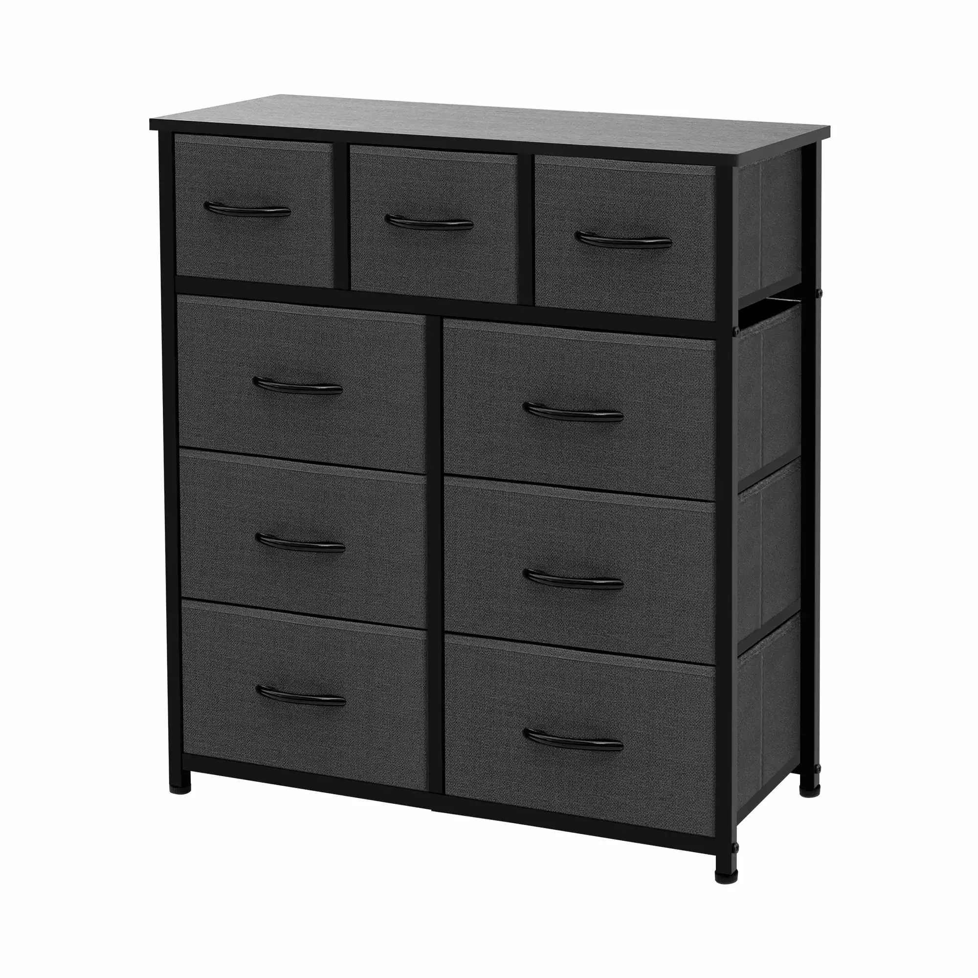 AZL1 Life Concept 9 Drawer Dresser Fabric Storage Tower Sturdy Steel Frame and Wooden Top Dark Grey
