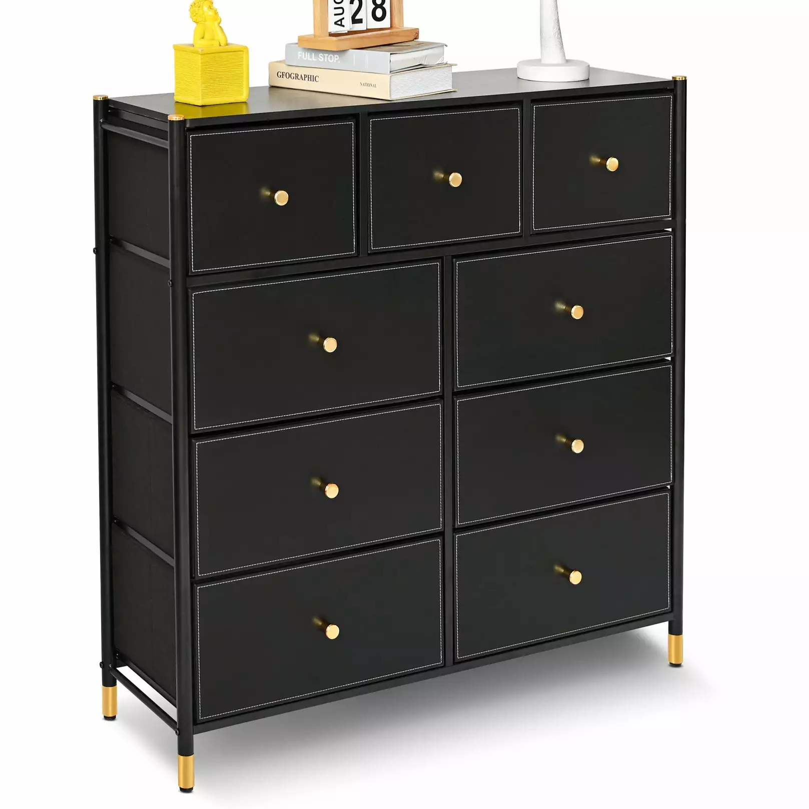 Bigroof Accent 9 Drawers Dresser Fabric Drawers Chest Drawers Bedroom Closet Nursery Black