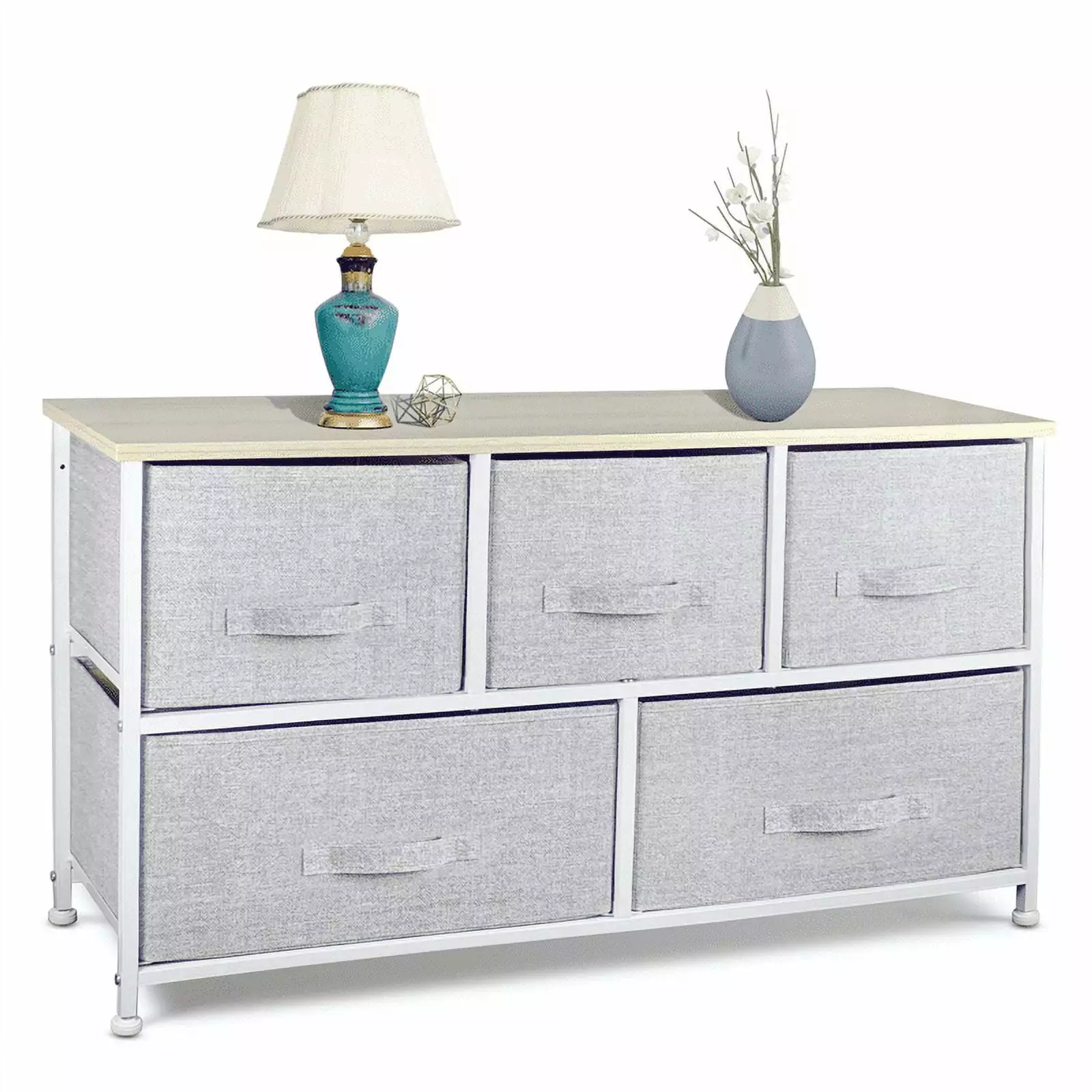 Bigroof 5 Drawer Fabric Dresser Steel Frame - Storage Tower Nursery or Living Room