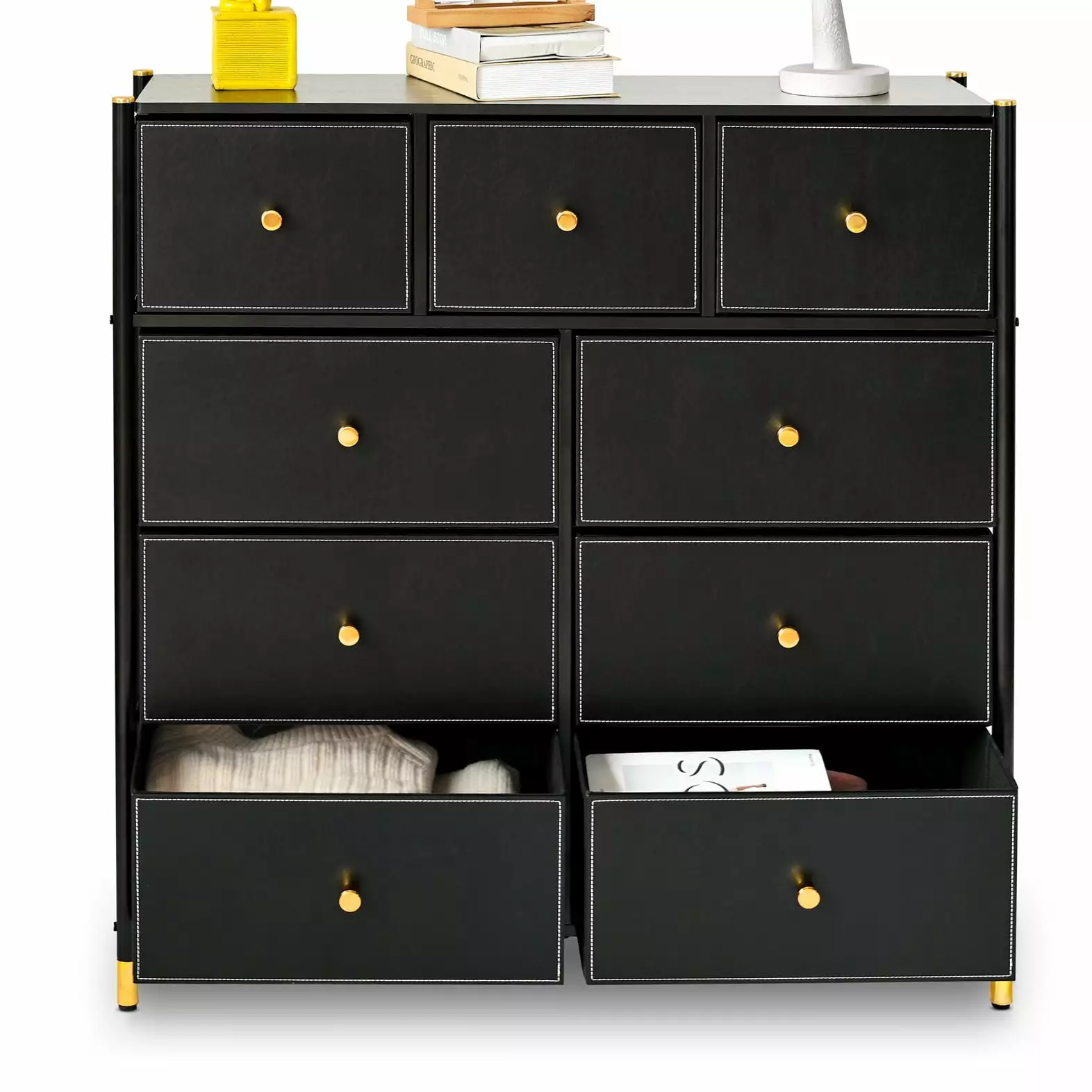 Bigroof 9 Drawers Dresser Fabric Drawers Chest Drawers Bedroom Closet Nursery Black