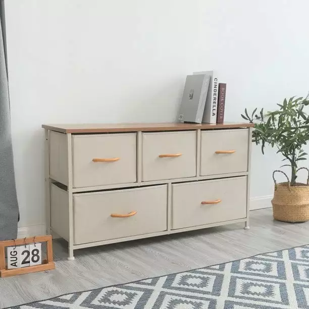 Bigroof Fabric Dresser Bedroom - 5 Deep Drawers Storage Unit Office, College Dorm