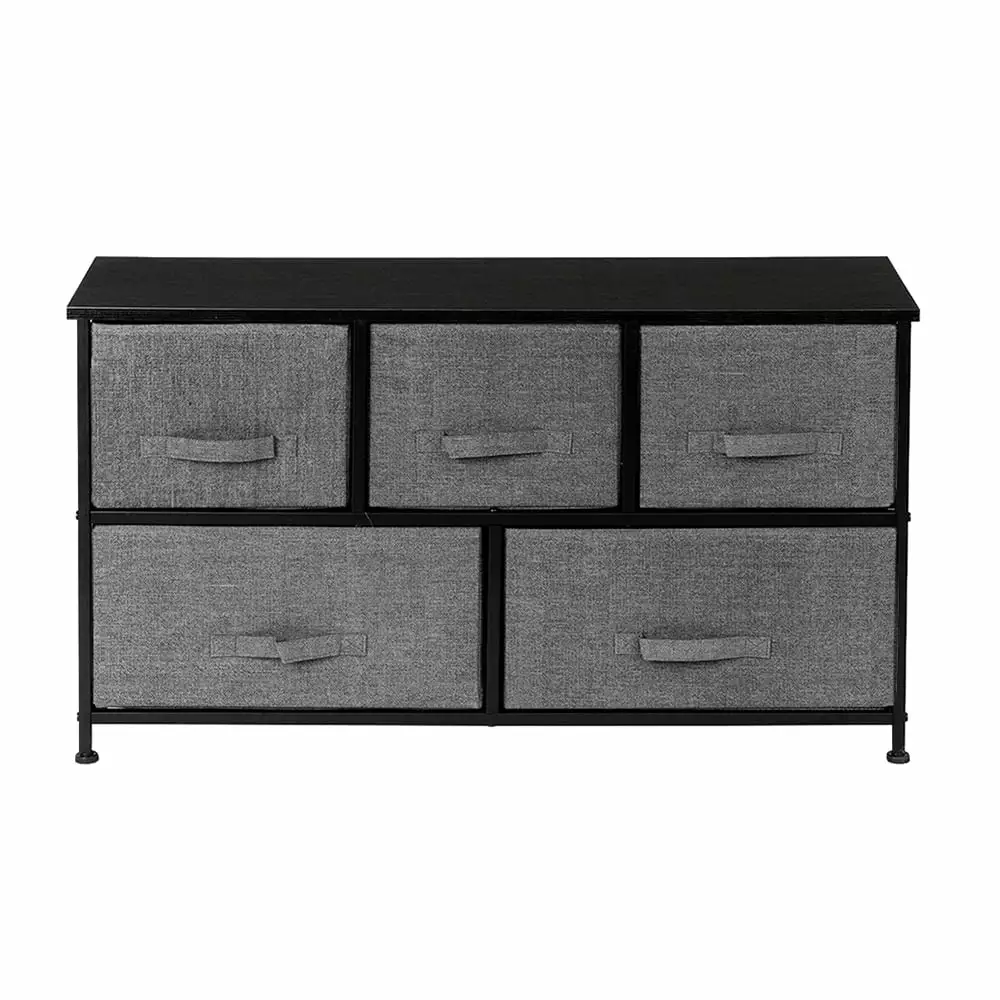 Bluethy 2-Tier Wide Closet Dresser 5 Easy Pull Fabric Drawers and Metal Frame Grey