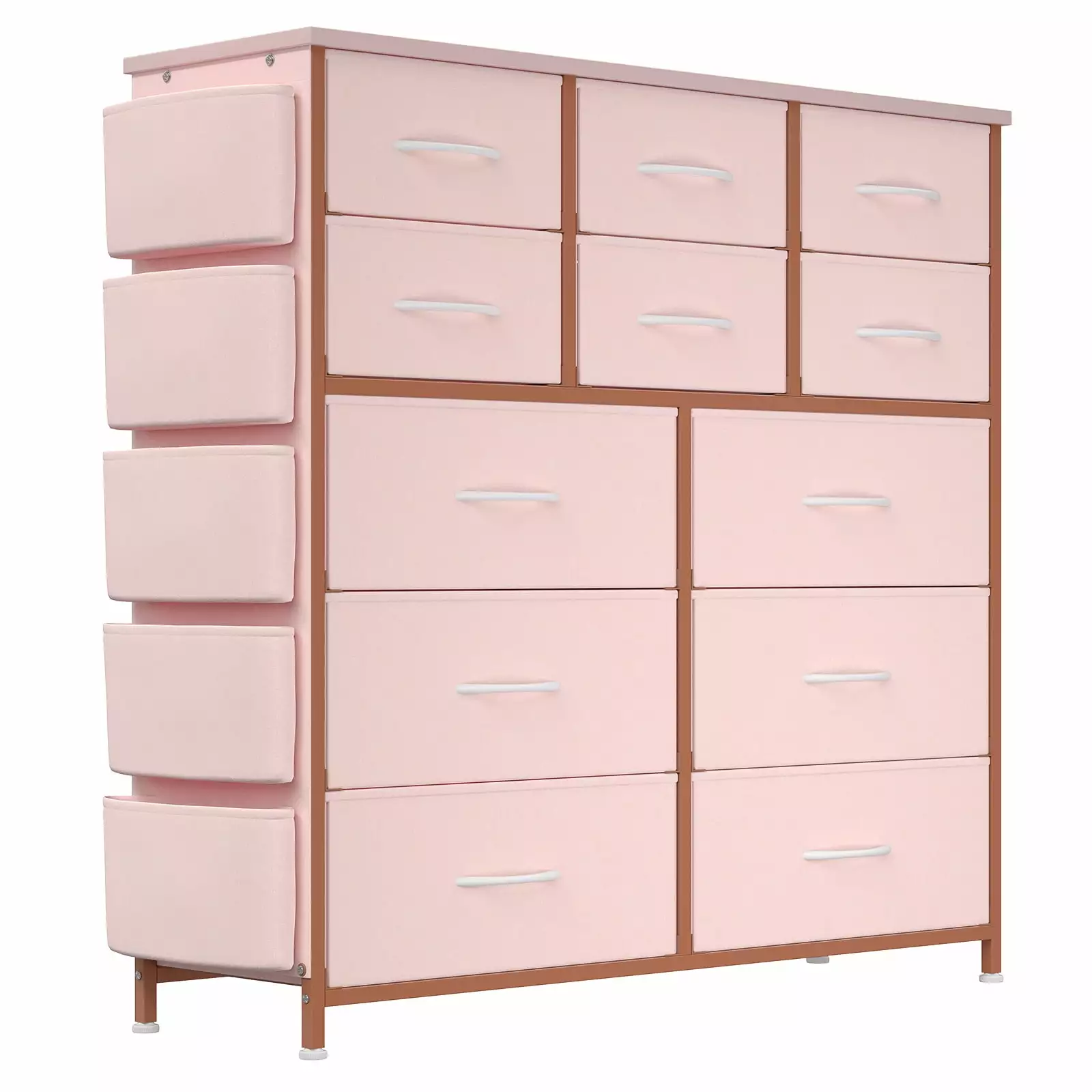 12 Fabric Drawer Dresser Drawer Chest Wooden Top Sturdy Steel Frame Drawer Dresser Bedroom Pink CuisinSmart