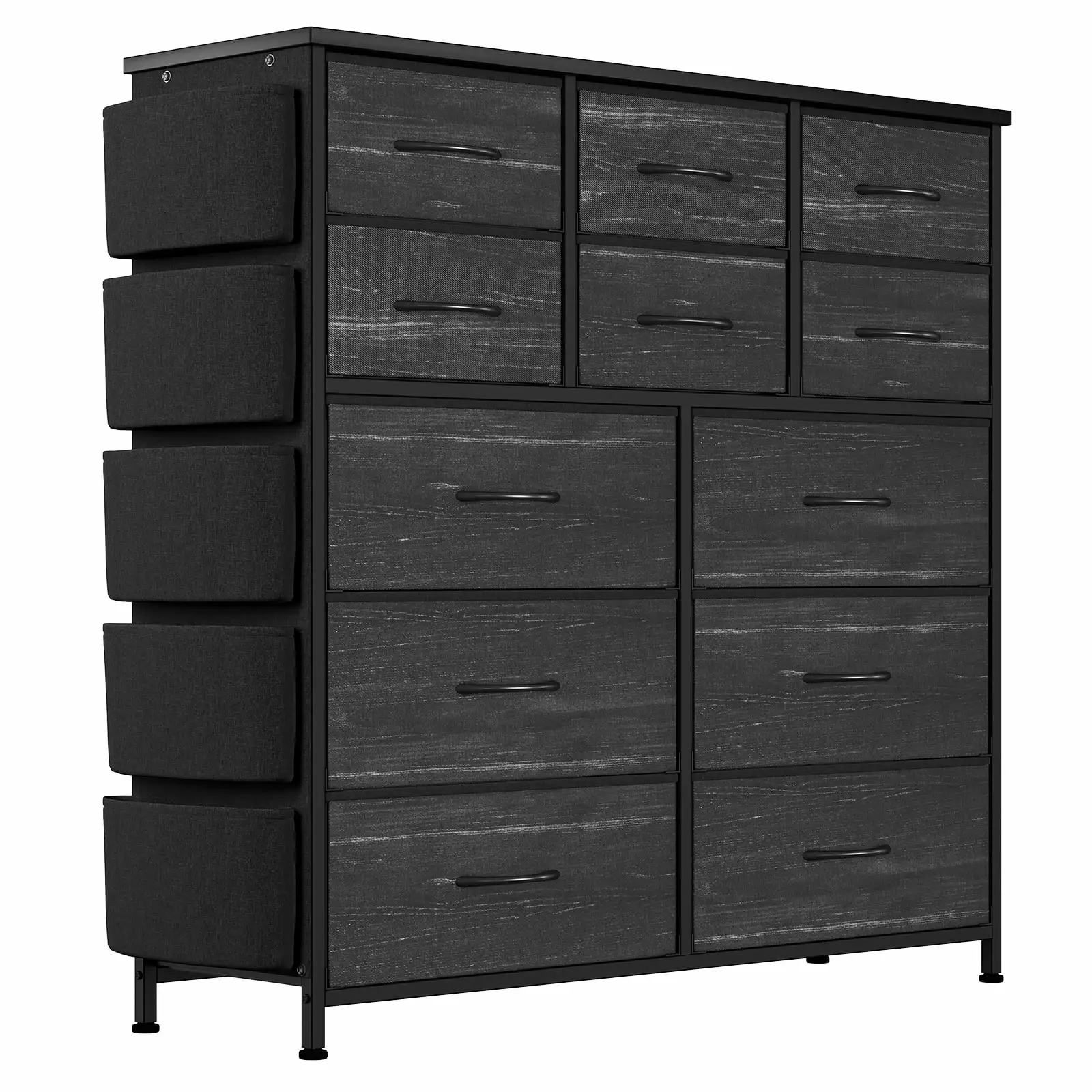 12 Fabric Drawer Dresser Wooden Top Sturdy Steel Frame Black Bedroom Storage CuisinSmart