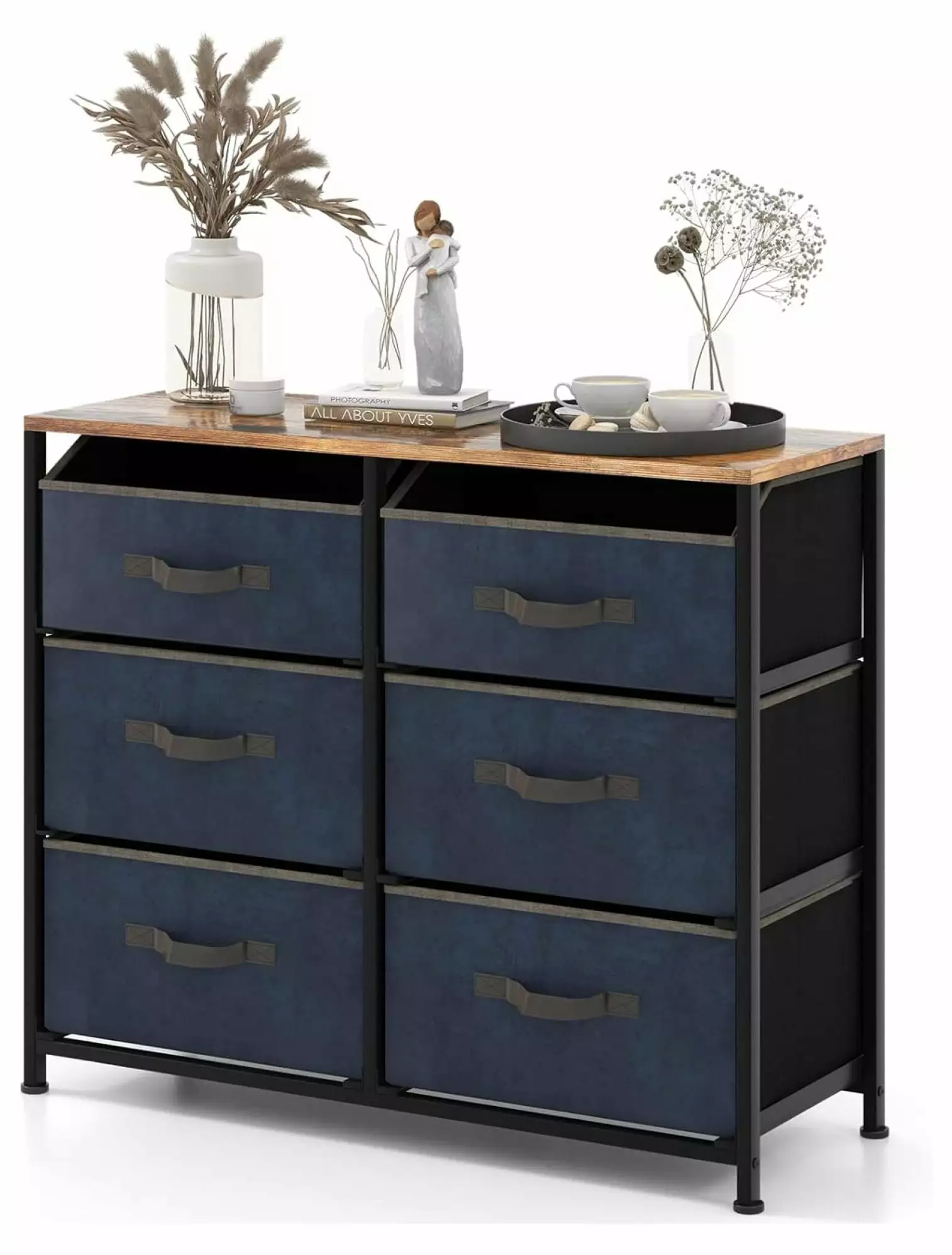 Ditangy 6-Drawer Fabric Dresser Bedroom Sturdy Metal Frame and Anti-Toppling Design