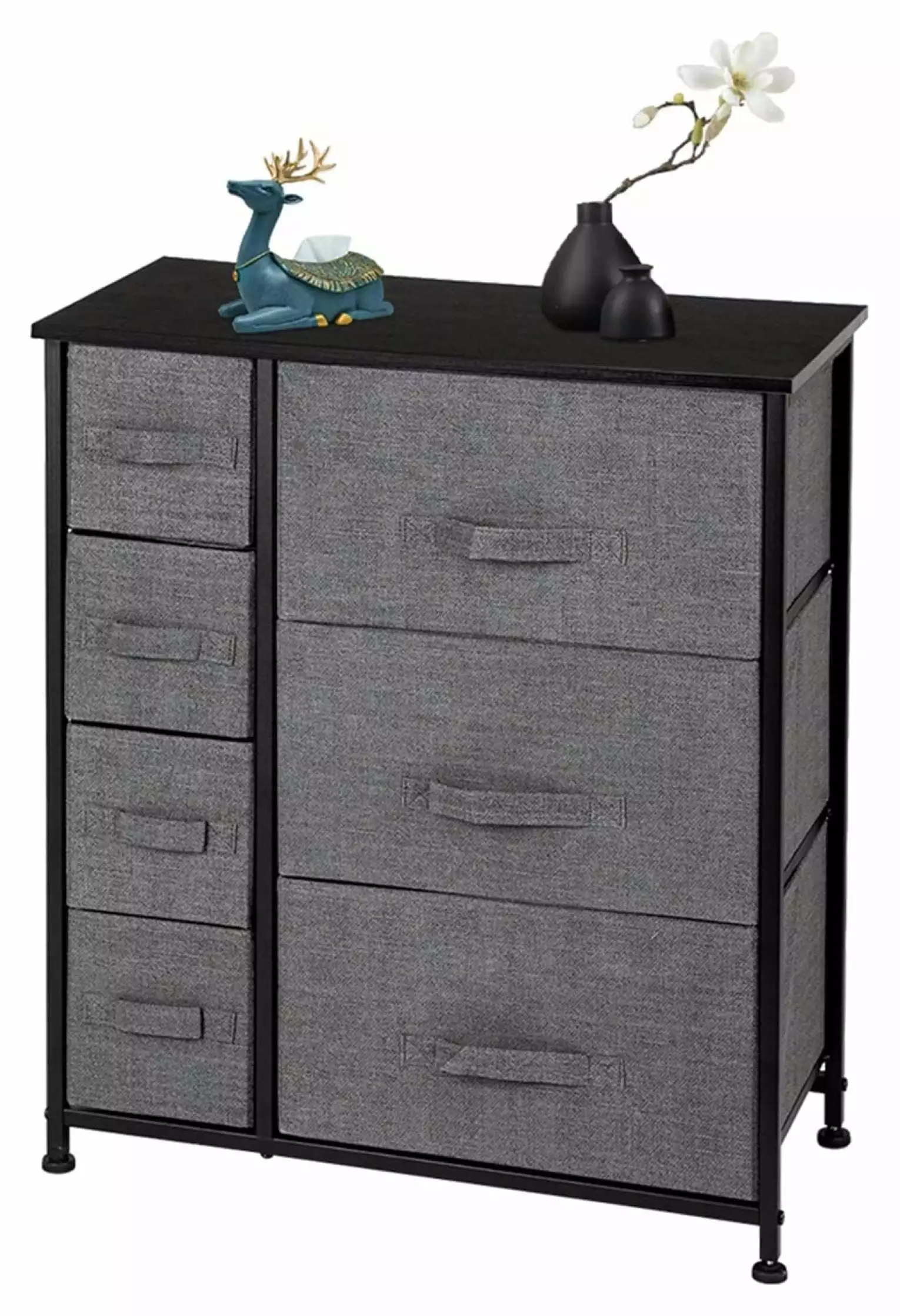 VALUX 7 Drawer Fabric Storage Tower Dresser Steel Frame and Wood Top Drevy