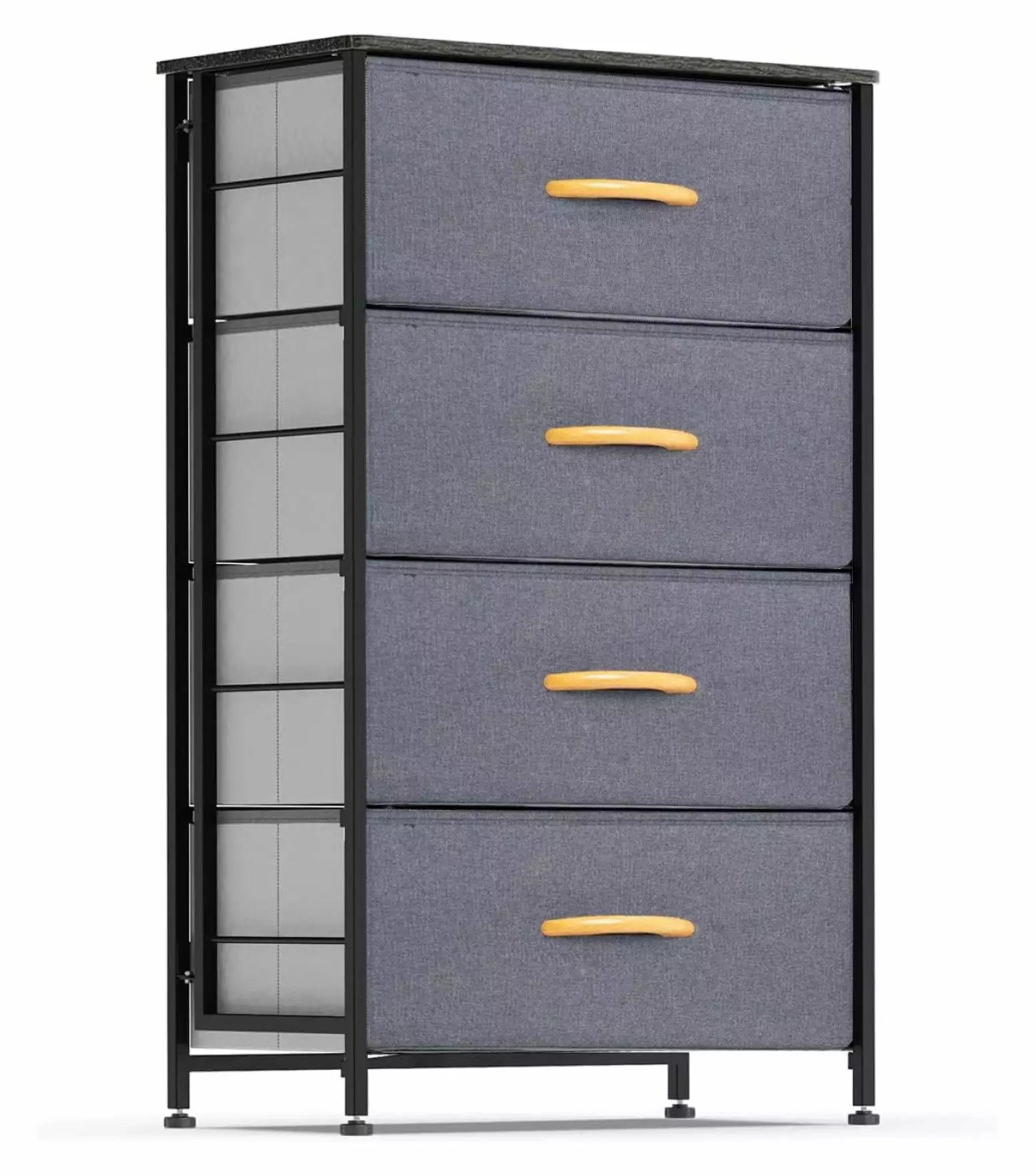 HeSLehs 4 Drawer Fabric Storage Tower Dresser Steel Frame and Wood Top Charcoal