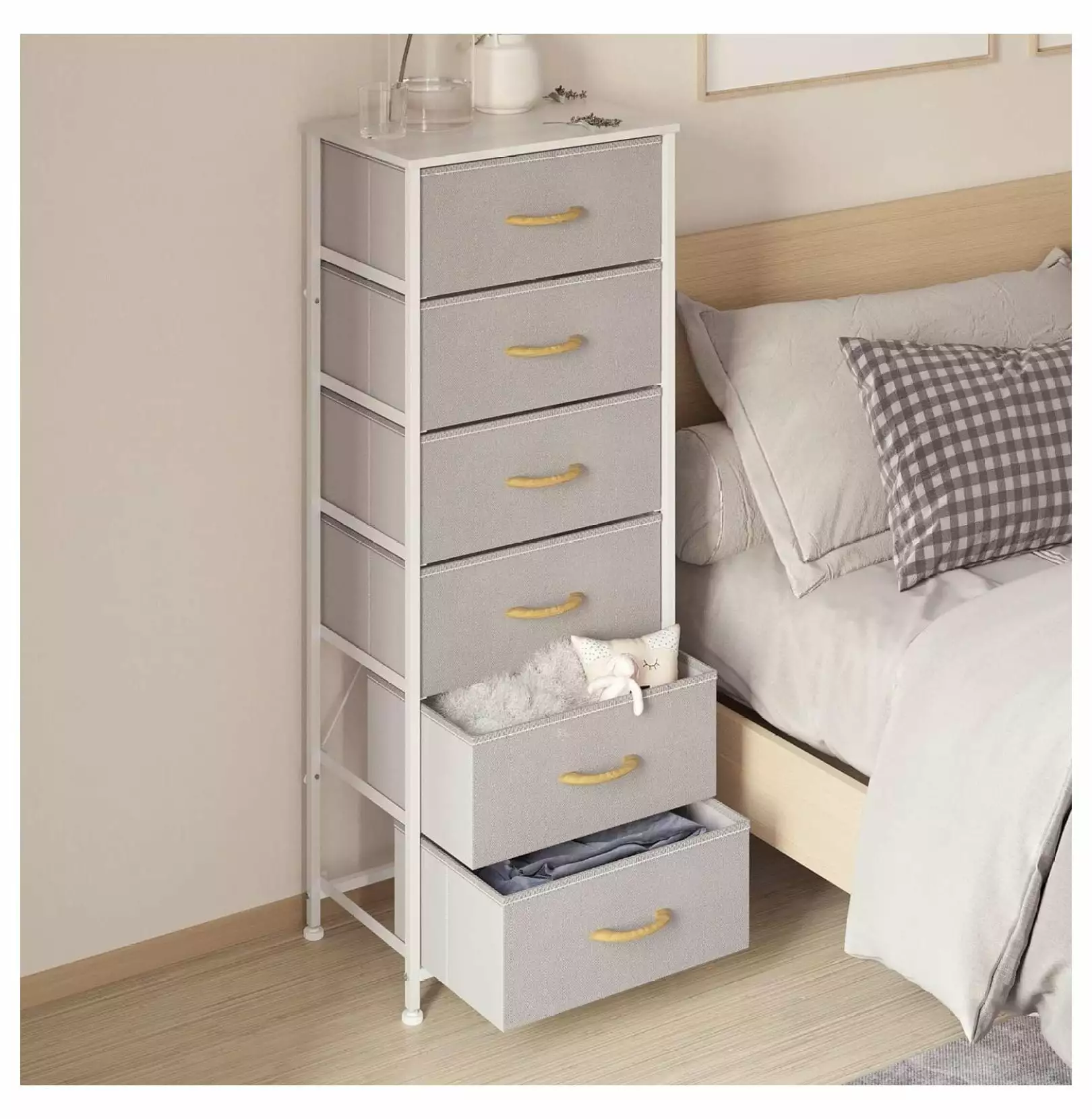 Huang Zhong Wen Fabric Dresser Bedroom - Vertical 6 Drawer Storage Tower Fabric Arranger Closet, Nursery, Hallway Grey