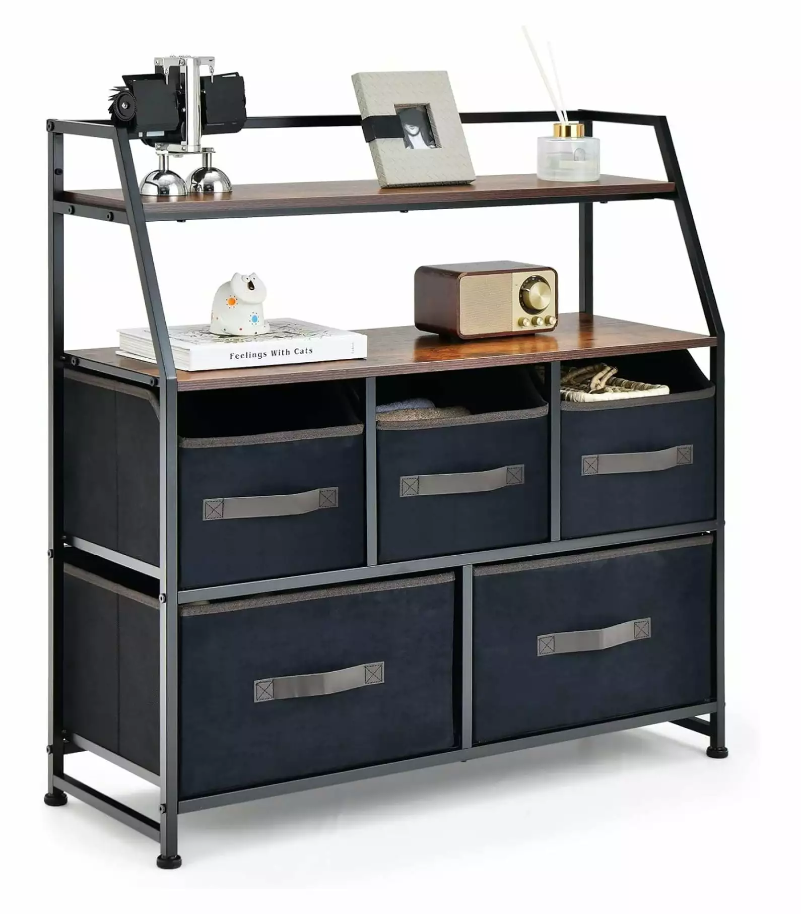 Superwum 5 Drawer Dresser Shelves - Freestanding Fabric Storage Tower Metal Frame and Anti-Toppling Devices Bedroom, Livin...