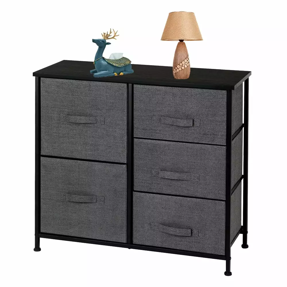 Dresser Arranger 5 Drawers Fabric Dresser Tower Bedroom, Hallway, Entryway, Closets - Grey TEMI