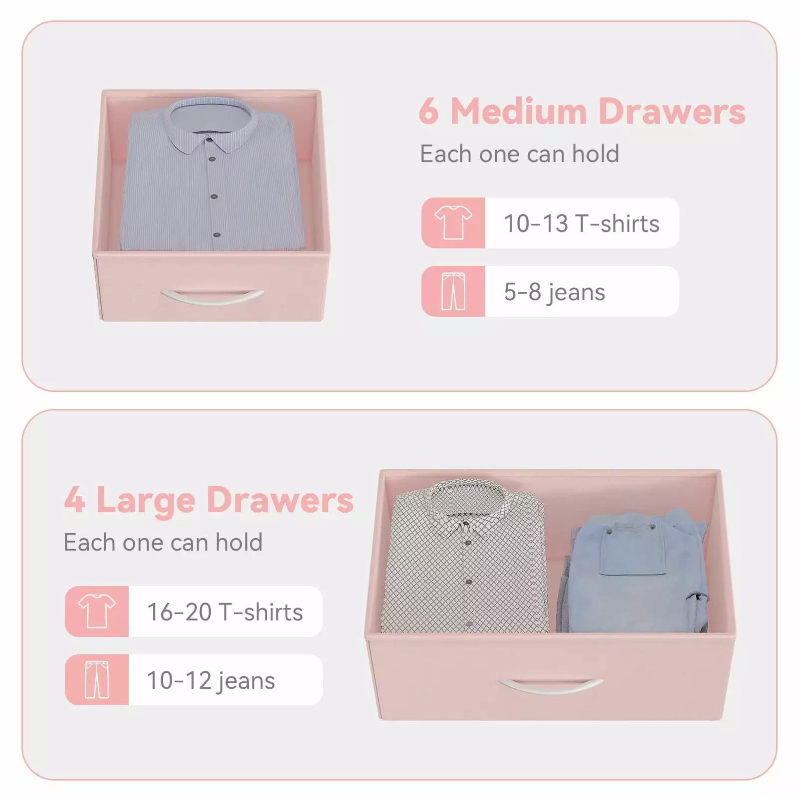 Tropow 10 Drawer Dresser Chest Drawers Bedroom Living Room Fabric Storage Arranger Wood Top Side Pockets & Hooks - Pink