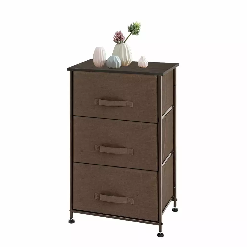 UBesGoo 3-Drawer Storage Dresser Brown Non-woven Fabric & Steel Frame 17.75x11.87x28.75 Inches