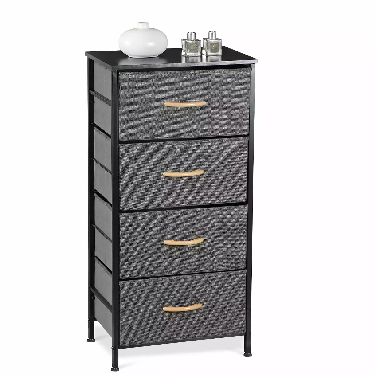 Vertical Fabric Dresser Bedroom 4 Drawers and Metal Frame Dark Grey UNBRAND