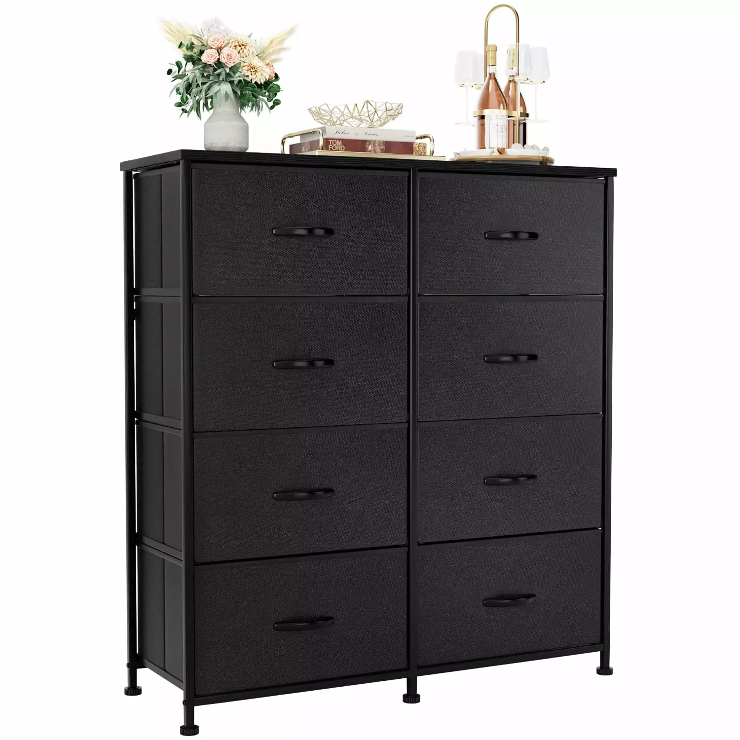 Vineego Dresser Bedroom 8 Drawers Wide Chest Drawers Fabric Dresser Black