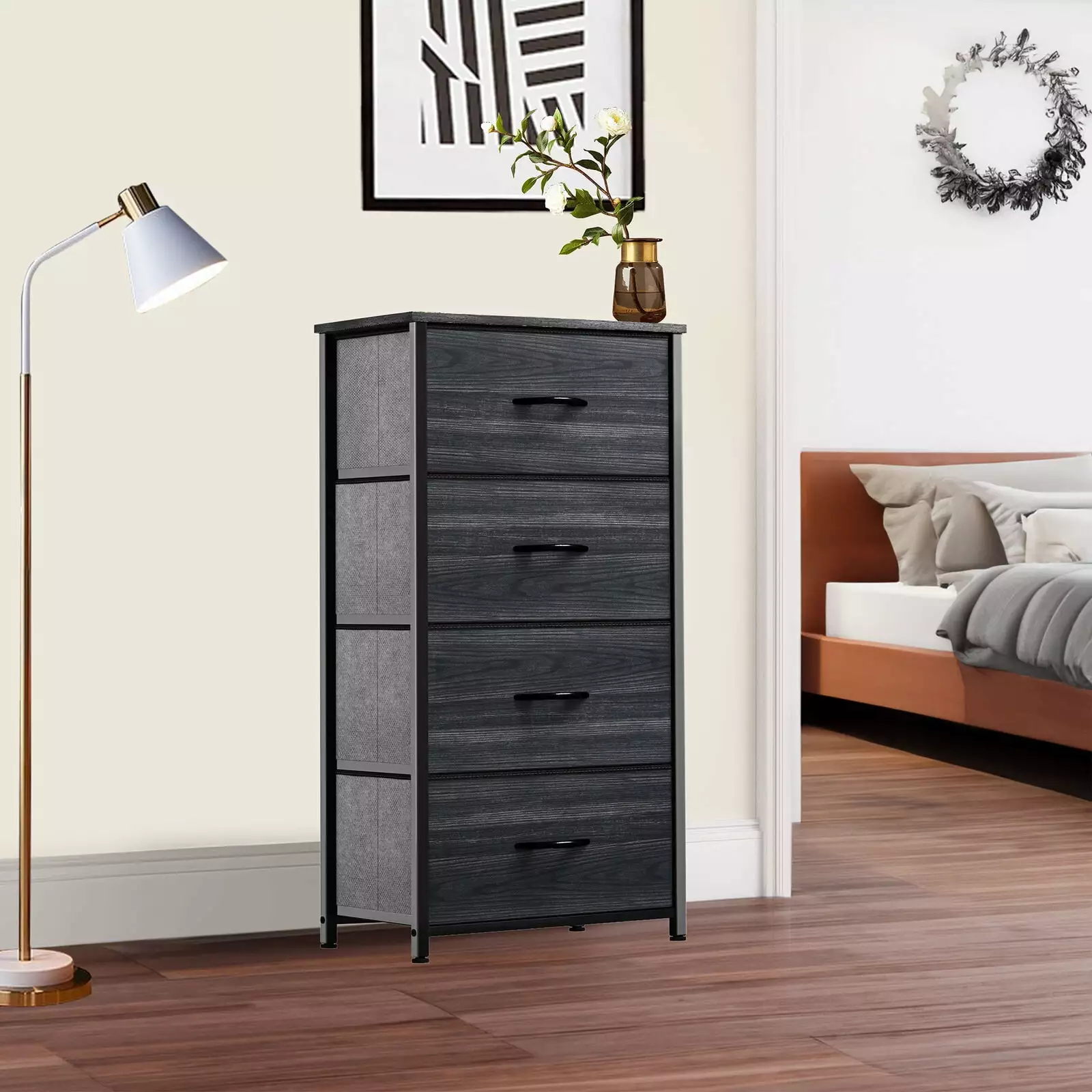 ZGBY Chest Fabric Drawers Dresser 4 Bins Furniture Bedroom Storage Arranger ZGBY Home Products
