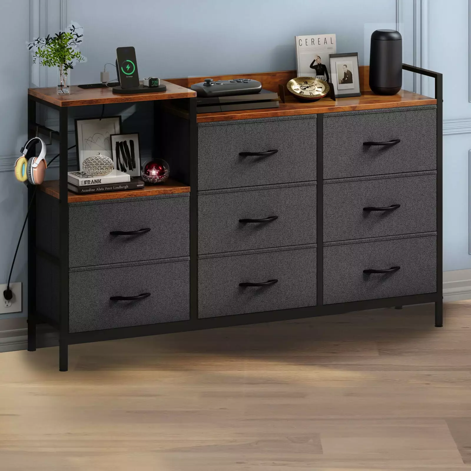 ZGBY Fabric Dresser 8 Drawers Dresser Charge Station Chest Drawers Gray ZGBY Home Products