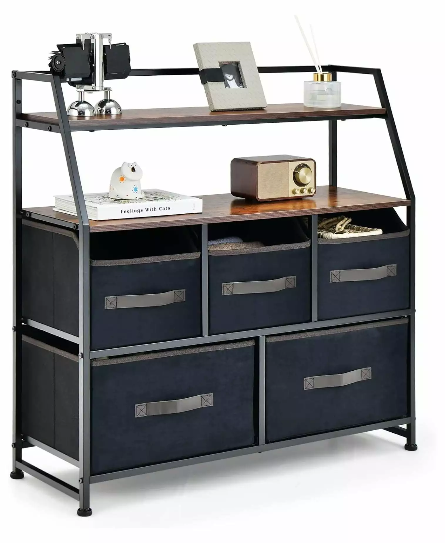 ZJINJIN 5 Drawer Dresser Shelves - Freestanding Fabric Dresser Arranger Metal Frame and Anti-Toppling Devices Living Room,...