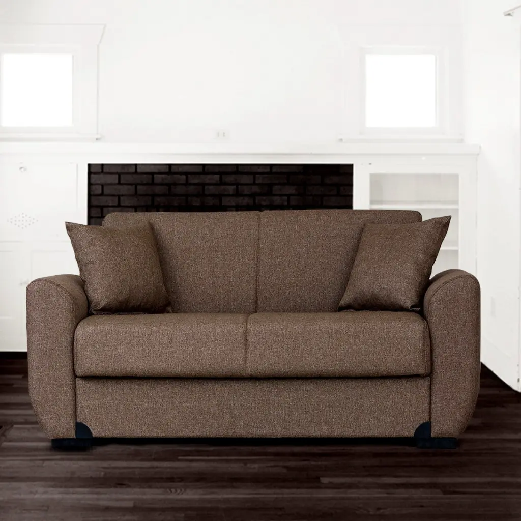 Fatima Light Brown Fabric Loveseat Small Spaces Go Green Woods